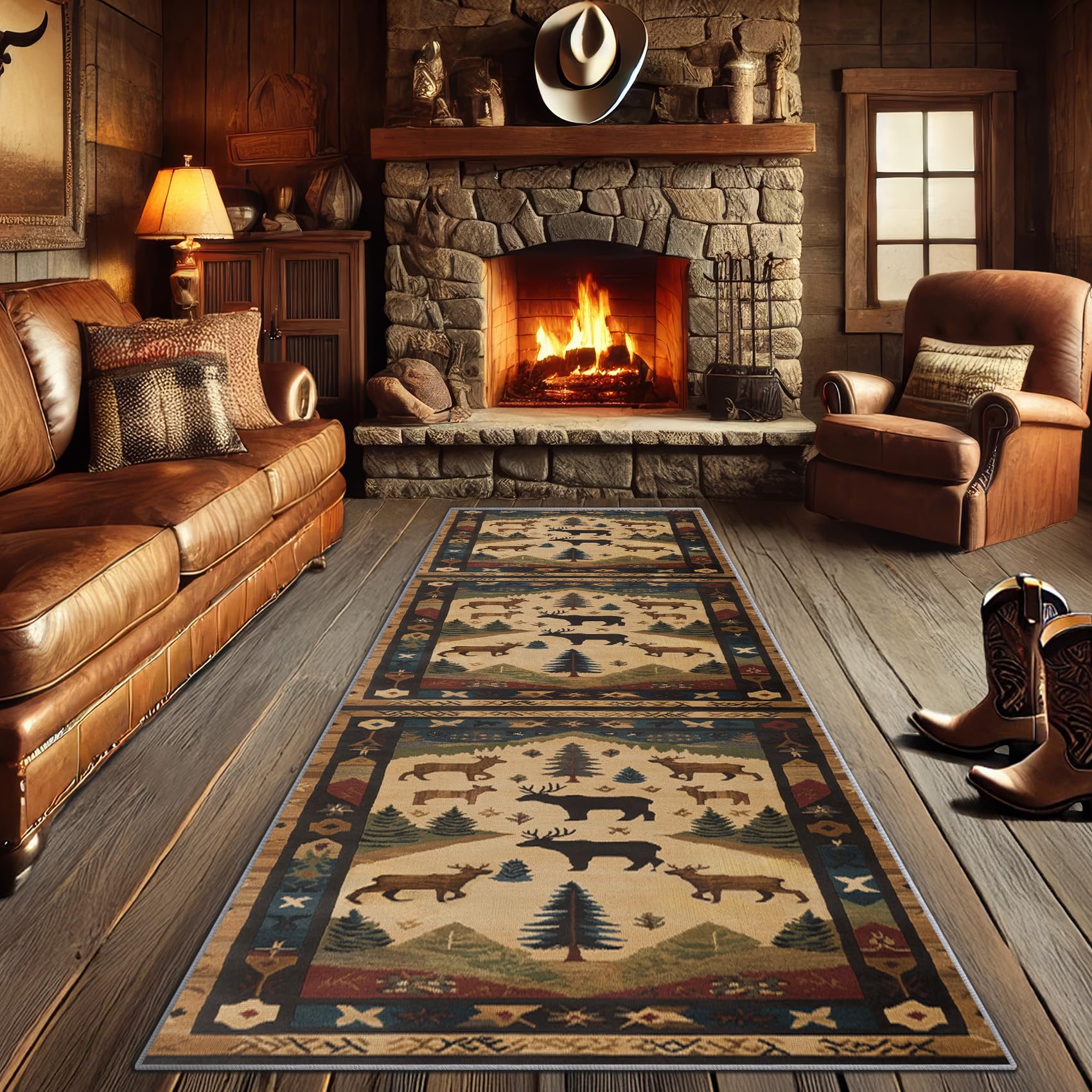 Aquailis Wildlife Runner Rug - 2x6 Runner Rug, Moose Deer Rugs for Bedroom, Cabin Animal Area Rugs for Entryway, Rustic Lodge Carpet Washable Non Slip