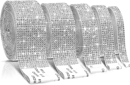 5 rollos de cinta autoadhesiva con diamantes de imitación de cristal y diamantes de imitación de 0.079 in para manualidades, manualidades, eventos