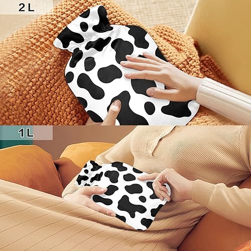 Miniatura 7 de Botella de agua caliente con puntos de vaca blanca y negra, de goma de alta calidad, con diseño de animales de granja, lindas bolsas de agua