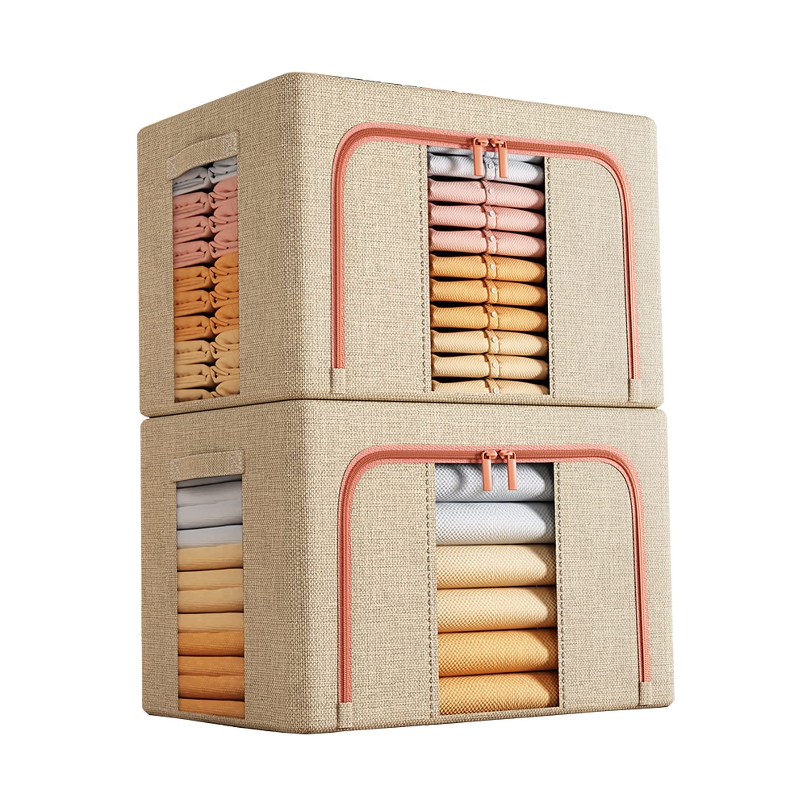 Confezione da 2 Borse Porta Abiti Color Cachi Chiaro: Organizer per Armadio sotto il Letto con Cerniere e Maniglie (Dimensione 110 L)