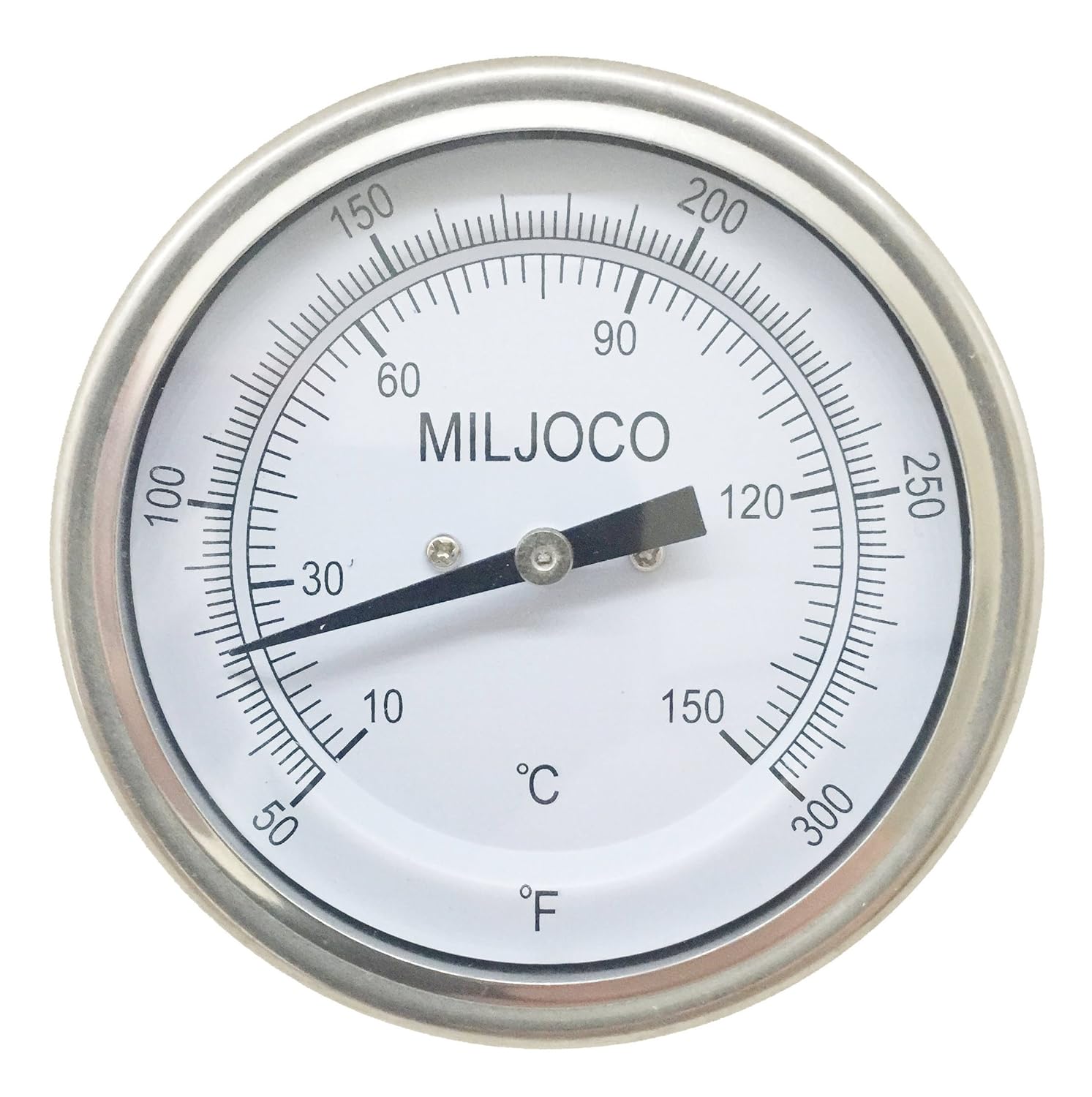 B3098A63-2 Bimetal Thermometer, Polycarbonate Lens, 50 Degree to 300 Degree F/C, Adjustable-Angle, 2.5" Stem, 1/2" NPT CBM, 3"
