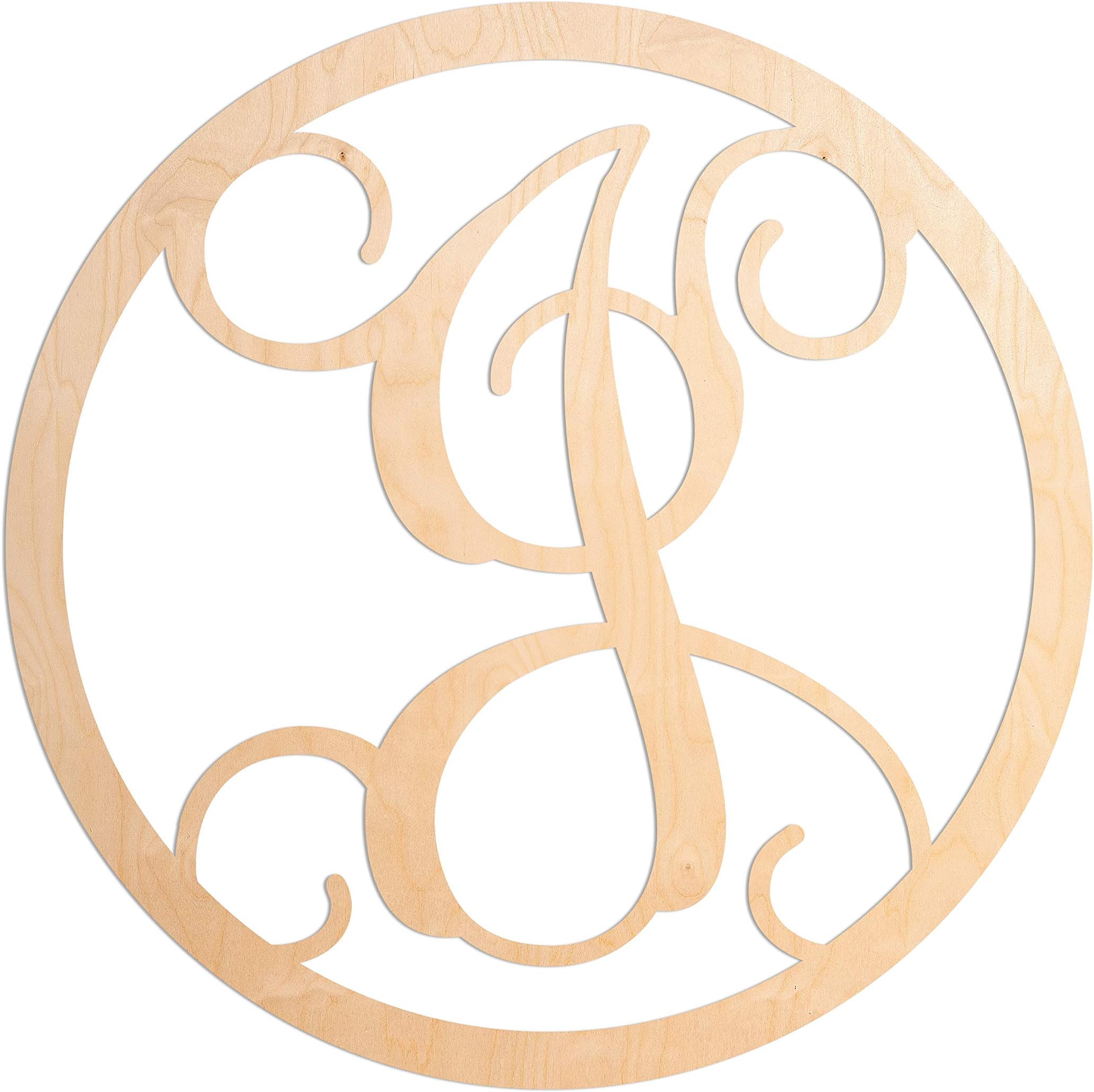UNFINISHEDWOODCO Single Letter Circle Monogram-J, 19-Inch, Unfinished