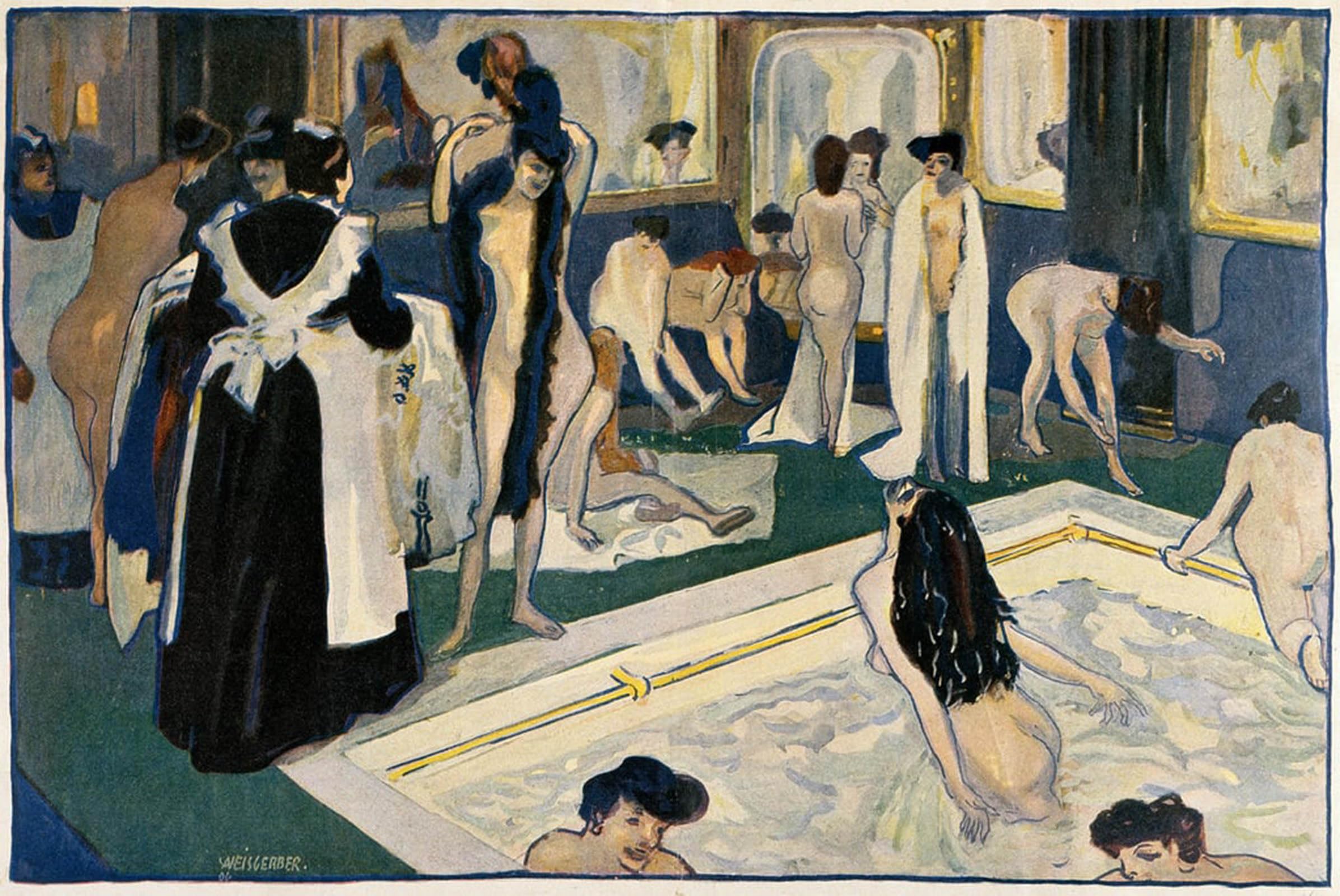 ARTXLXXBN Famous Prints Artwork Pictures Poster Painting Art Bathroom in Paris by Albert Weisgerber Artwork Landscape Pictures for Home Decor 60x90cm