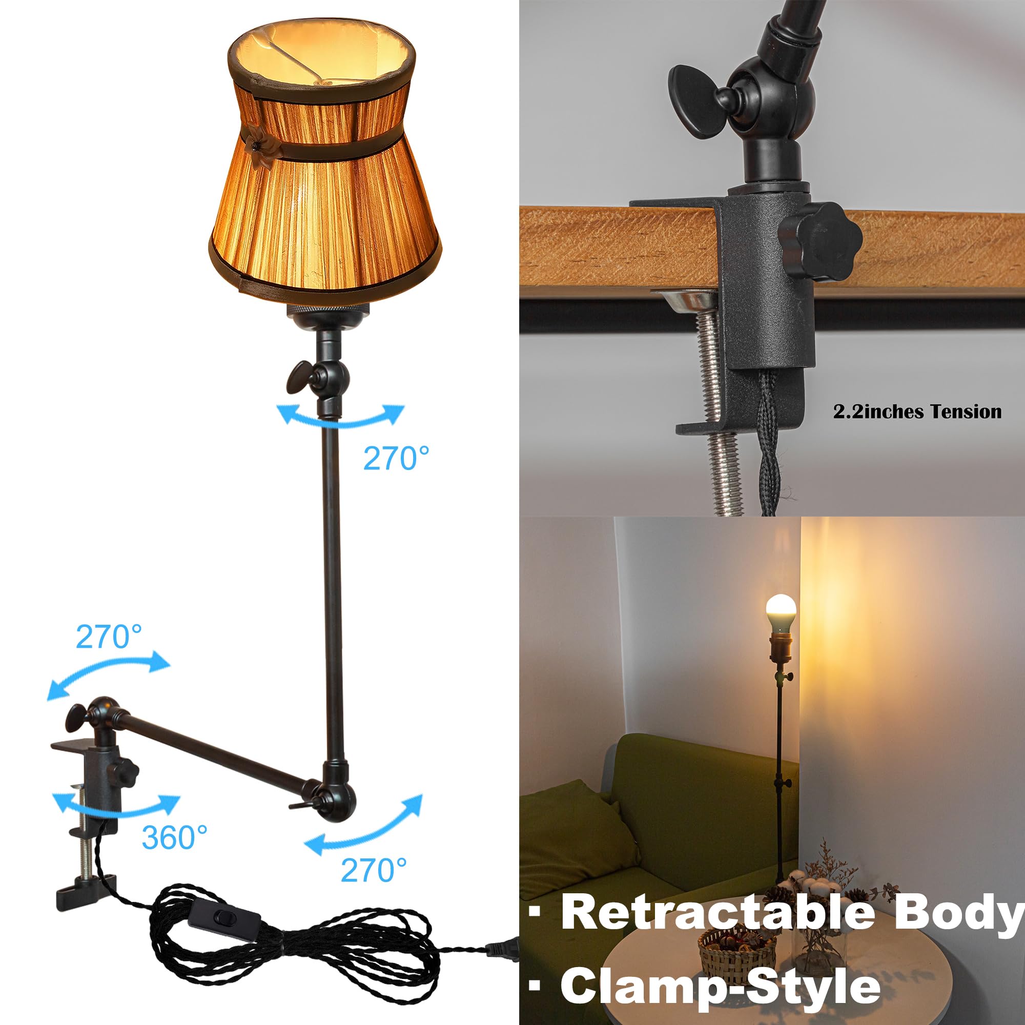 Klemmleuchte mit Fernsteuerung,1 Packung Leselampe mit 2,5 m Kabel, Dimmbar Nachttischlampe,Augenpflege Schreibtischlampe für Büro Heimgebrauch, E27 Lampenhalterung - DZ0329/801