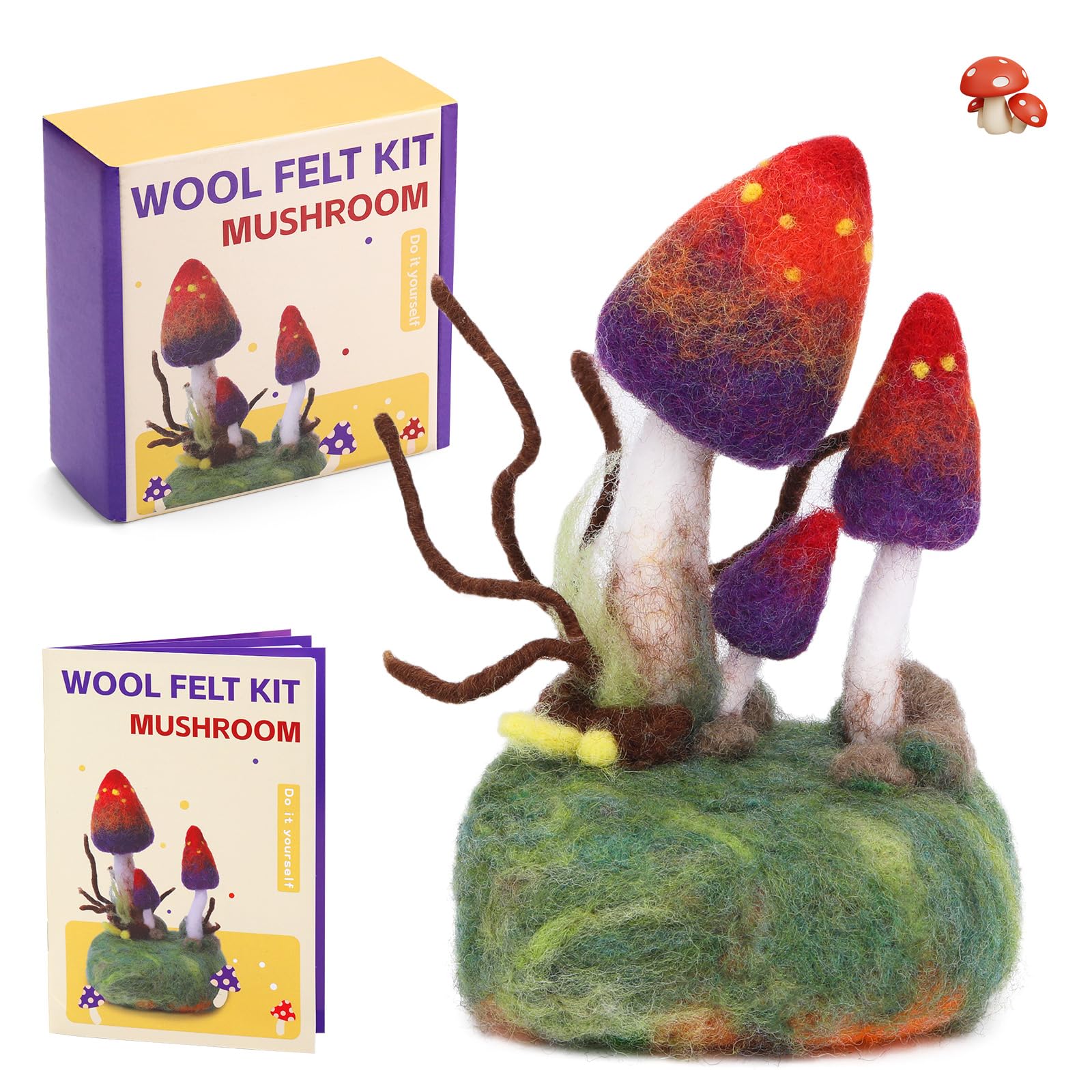 Axmru Needle Felting Starter Kit, Mushroom Wool Felting Kit with Felt Wool Felt Needles and Instruction, Feltings Kits for Beginners Adults
