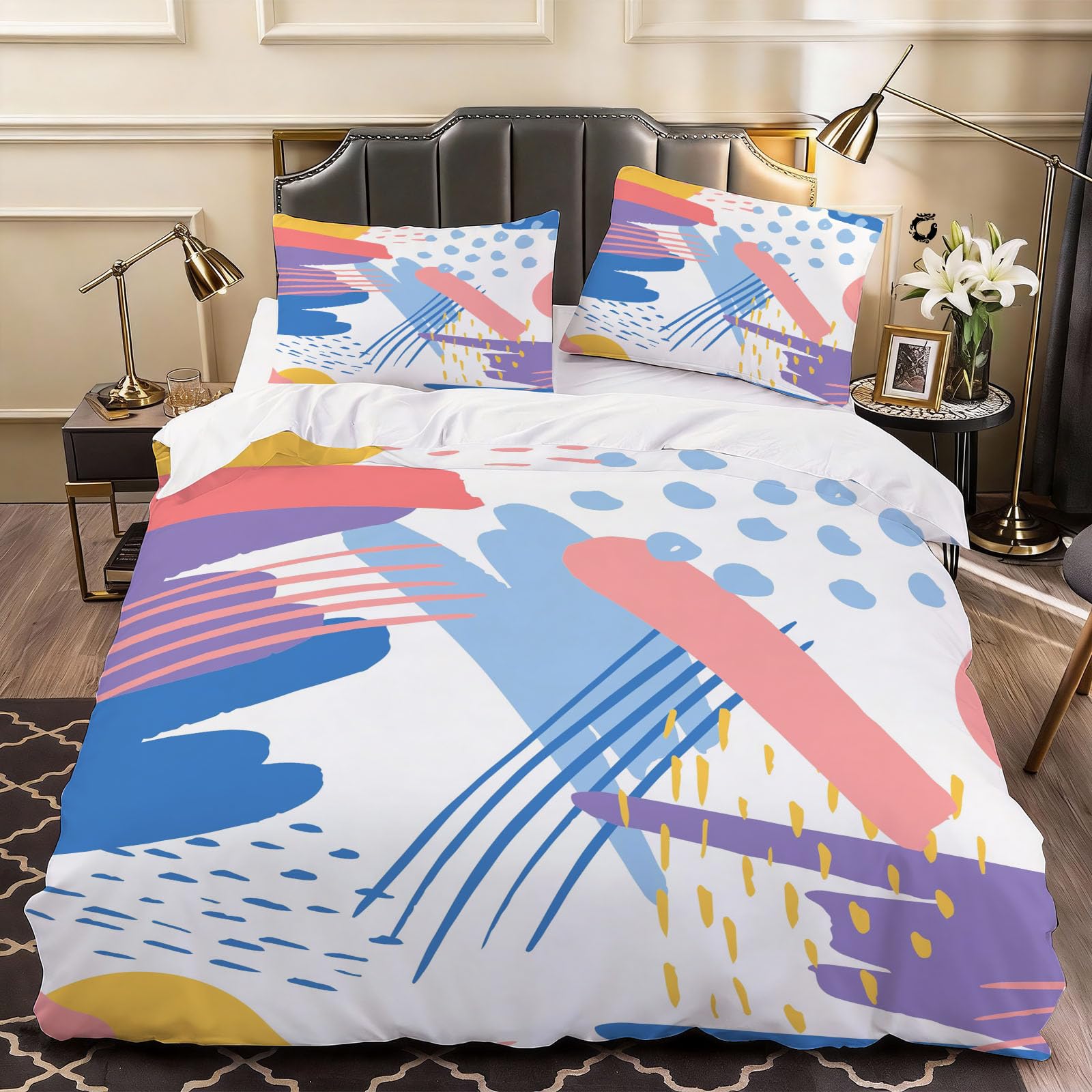 3D Abstract Graffiti Duvet Cover Geometric Art Bedding Single Bed Set, Soft Microfiber Comforter Cover Printed with Zipper Closure Quilt Coverr 135x200 cm and 2 Pillowcases