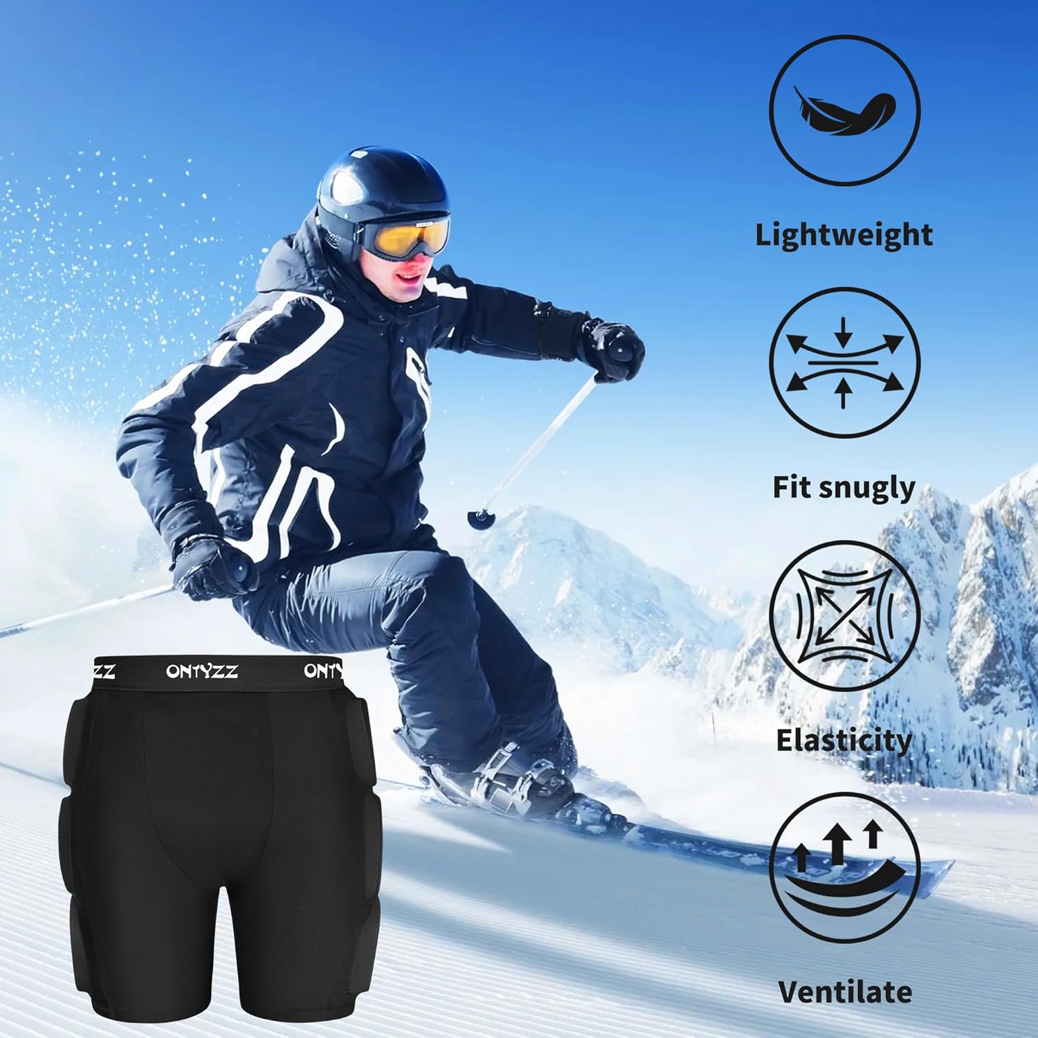 ONTYZZ Protective Padded Shorts, 3D Hip Protection Butt Pads, Impact Gear for Skiing Skating Snowboarding Skateboarding - Image 4