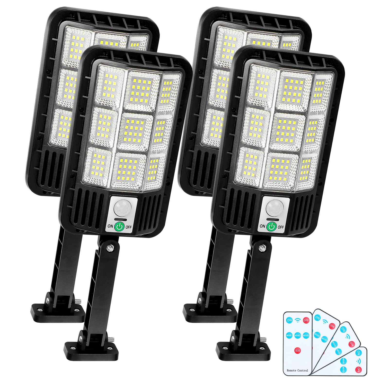 Solar Outdoor Lights, Dusk to Dawn Motion Sensor Flood Light, 6000LM Solar Powered Street Light, IP66 Waterproof Security Wall Lamps with Remote Control for Yard, Garden, Patio (4 Pack)