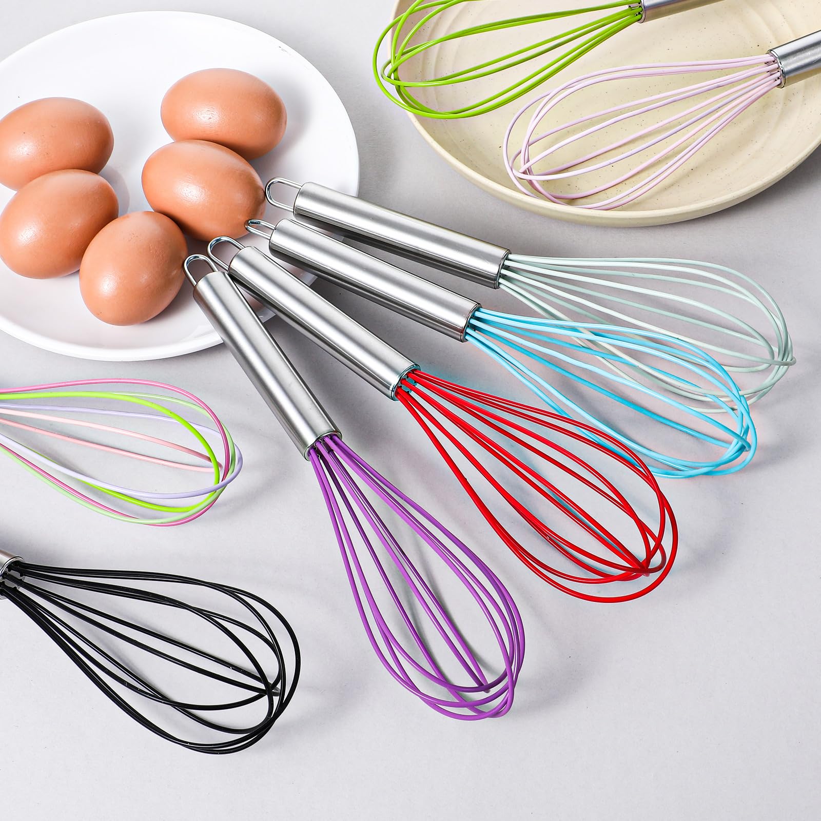 24 Stück 25,4 cm Schneebesen Bulk zum Kochen Silikon Schneebesen Kratzfest Edelstahl Handbesen Groß Beschichtetes Metall Hitzebeständige Eierschlägel zum Kochen Party Gastgeschenk Zubehör