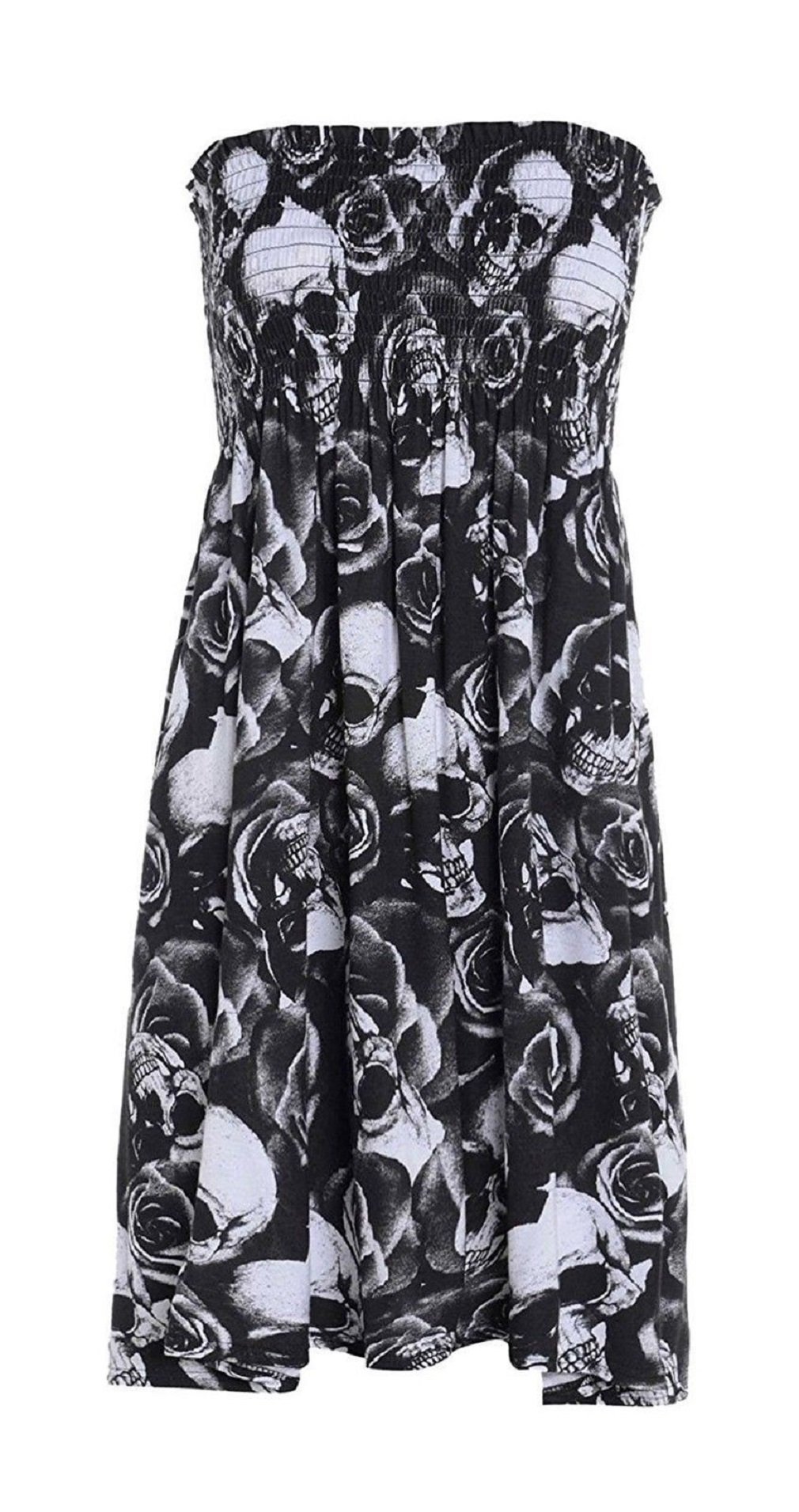 Metluq M0d4 Women's Skull Roses Strapless Sheering Boob Tube Gather Bandeau Summer Sleeveless Top Dress 8-22 (, Uk 20-22 Xxl)