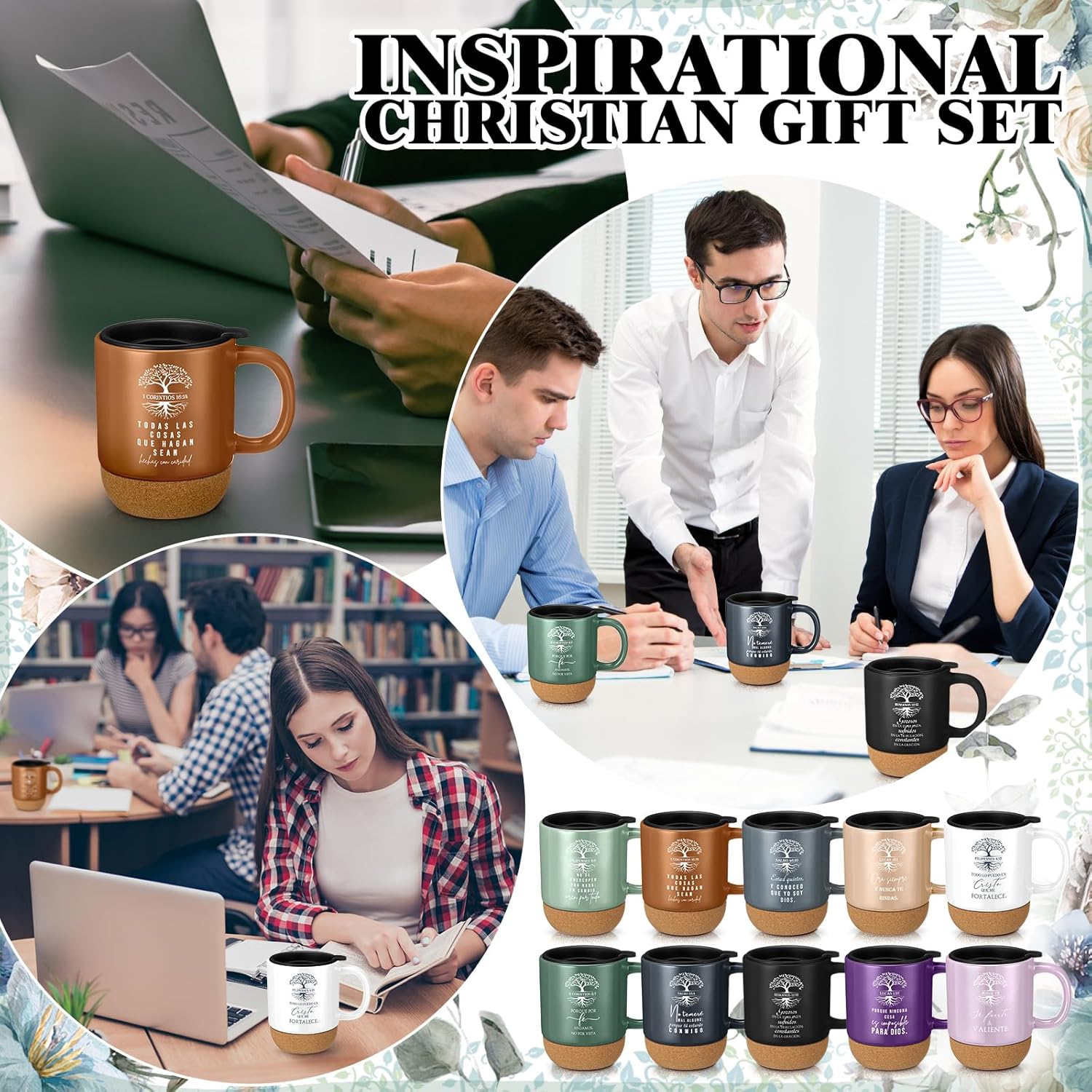 10 Pcs Easter Christian Mugs Bulk Religious Christian Gifts with Bible Verse Coffee Cup 15oz for Women Men Church Member Employee Mom Dad Clergy Pastor(Spanish Tree of Life)