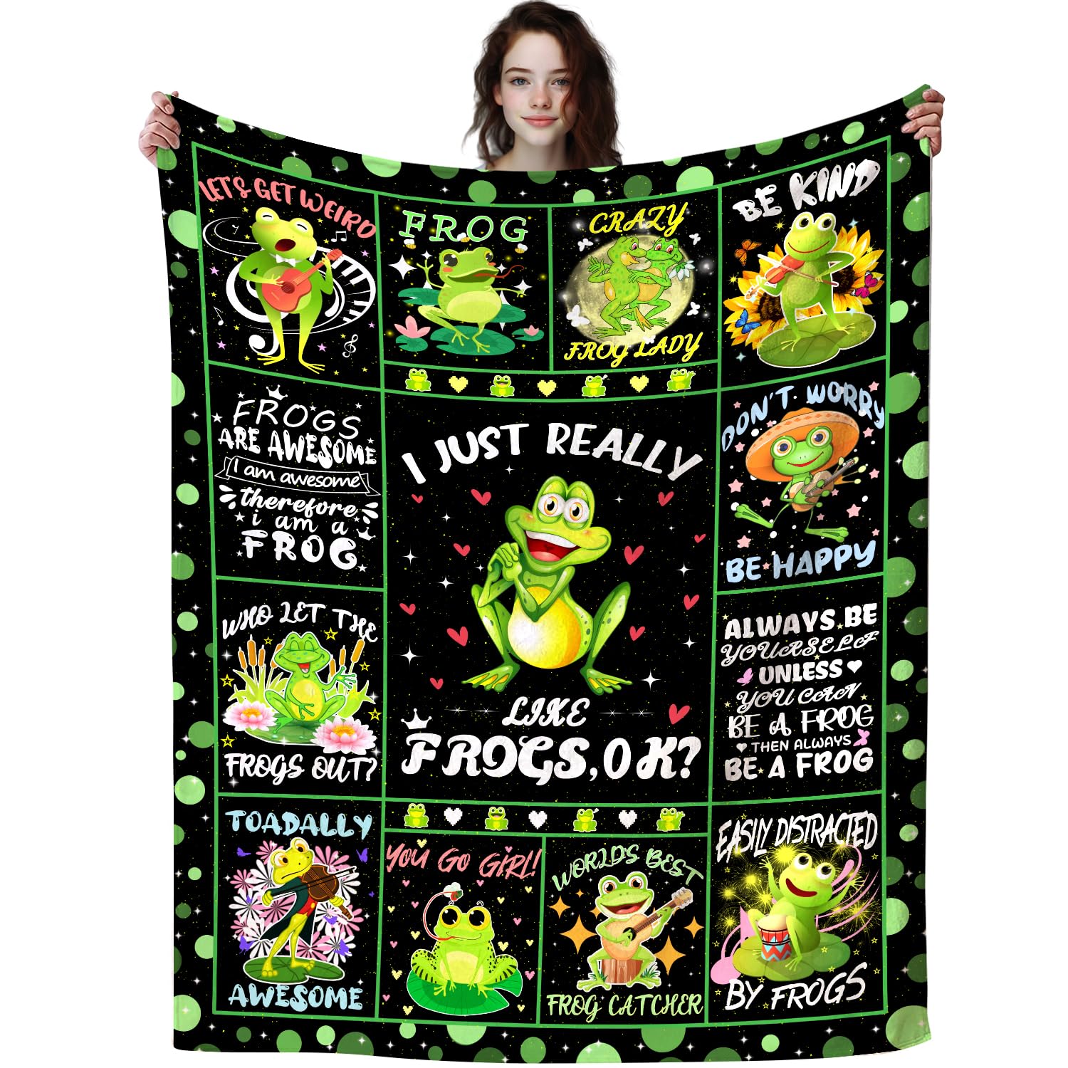ZABAOBO Funny Frog Blanket Gifts for Frog Lovers,Anime Stuff Cute Frogs Throw Blankets,Frogs Themed Gifts for Women Girls 80"X60"INCH