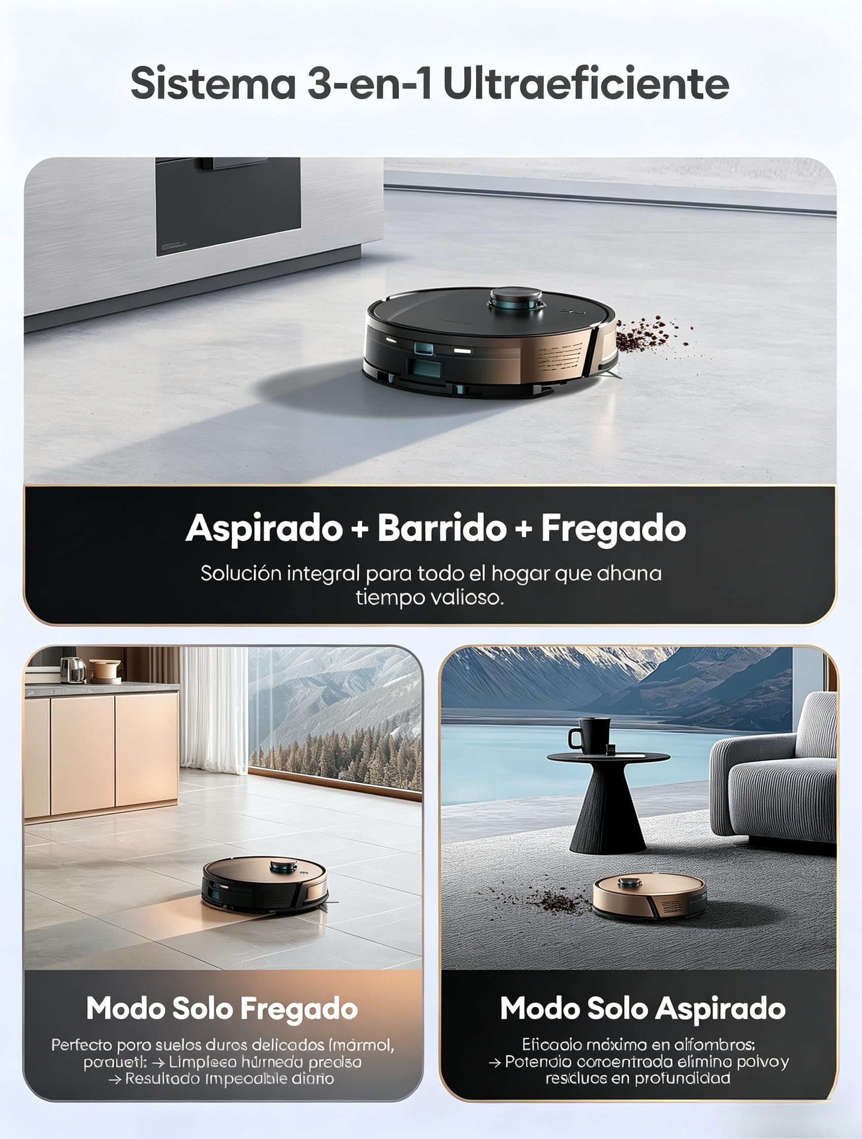 Ultenic Robot Aspirador y Fregasuelos Autovaciado con Líquido Limpiador: Láser LiDAR Lineal, Evitación Mejorada, 10000 Pa, Refuerzo en Alfombras, App y Voz, para Apartamentos y Familias con Mascotas