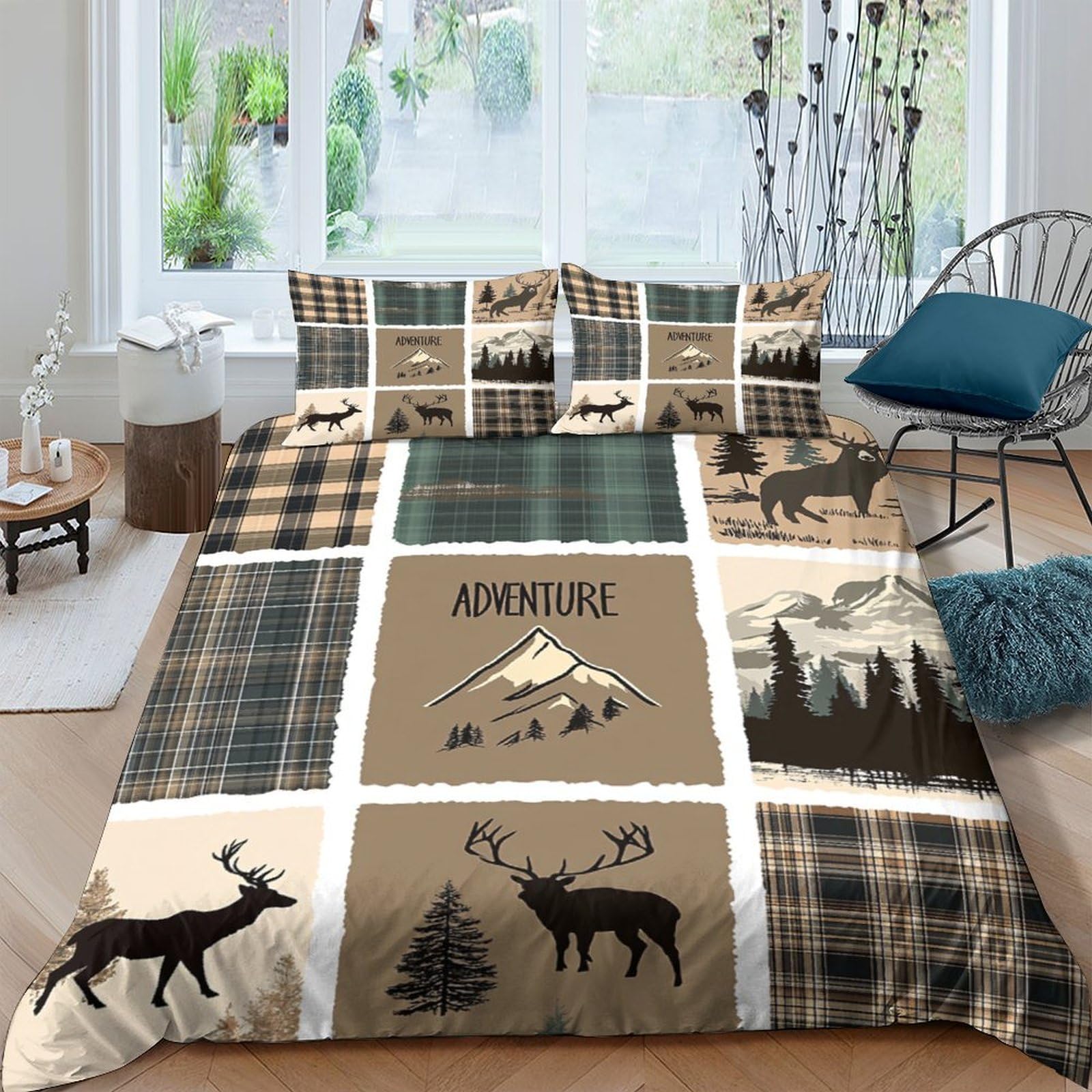 Ctjqhvkz Style-9 3D Printed Forest Elk Fitted Sheet Microfiber Soft Plaid Mountain Mattress Cover For Bedroom Dorm House Decor Gift Single（135X200cm）