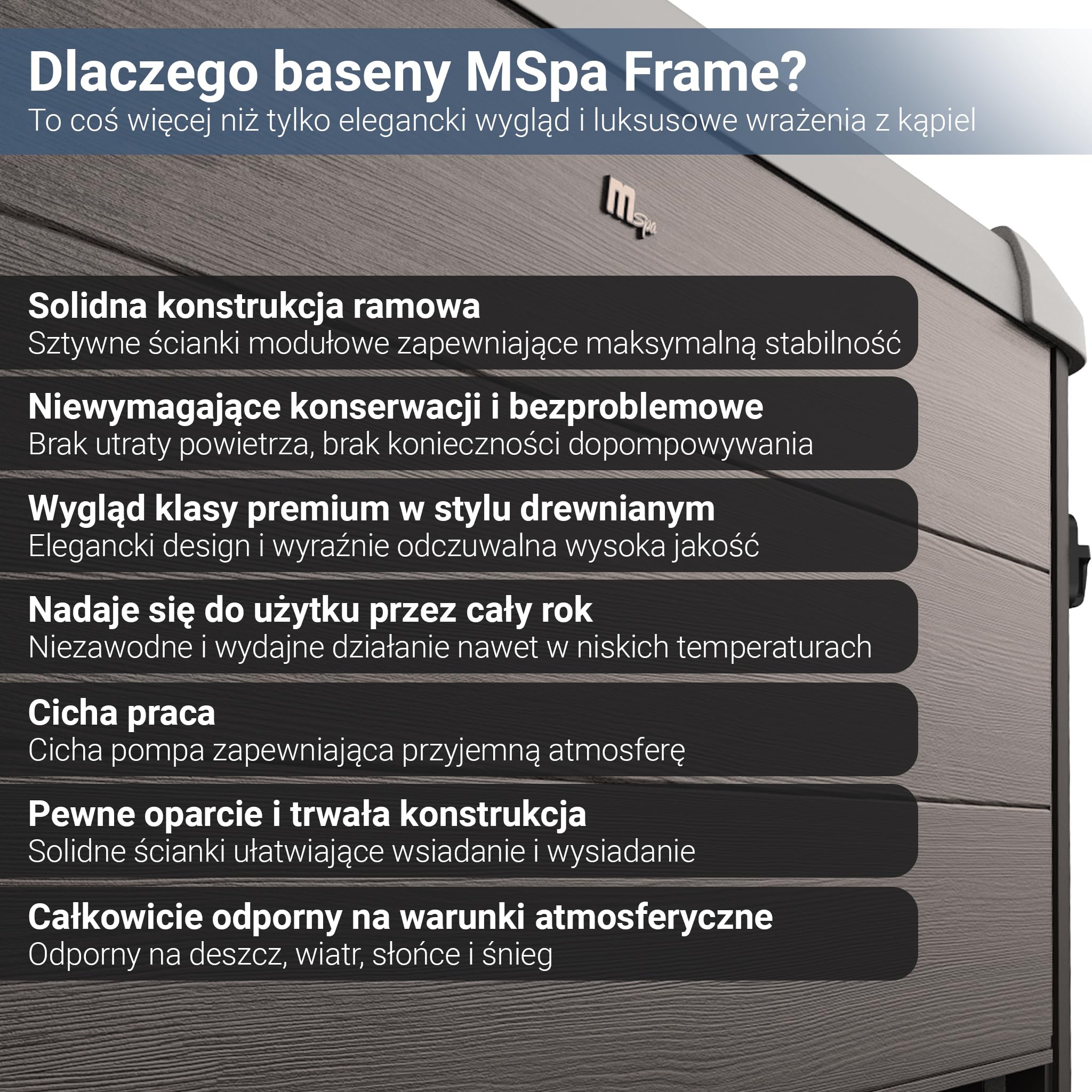 Miweba MSpa Jacuzzi Tribeca ze sztywną ścianą zewnętrzną | sterowanie aplikacją | spa 6-osobowe | 160x160x65 cm | 120 dysz masujących | całoroczne, zimoodporne | basen wewnętrzny i ogrodowy