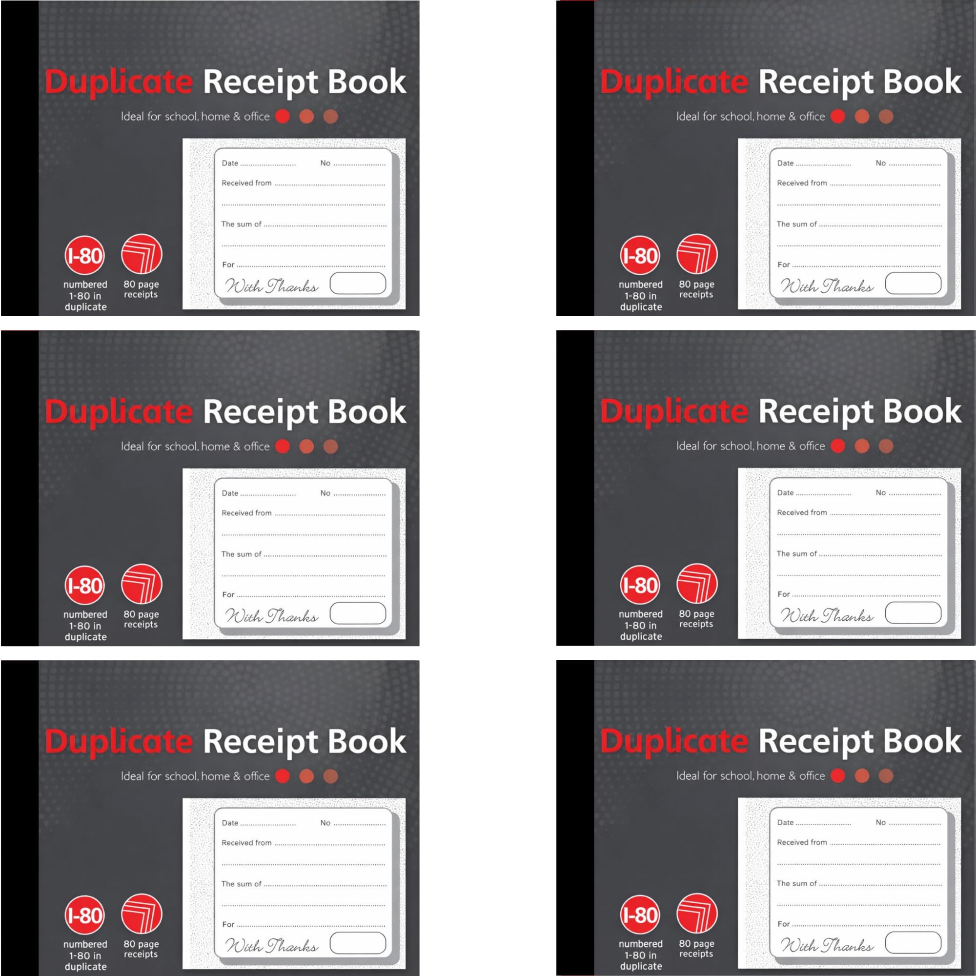 TIVADI Duplicate Receipt Book, Cash Book, A6 Size, 80 Pages, Numbered 1-80, Pack of 6 Books โ image 1