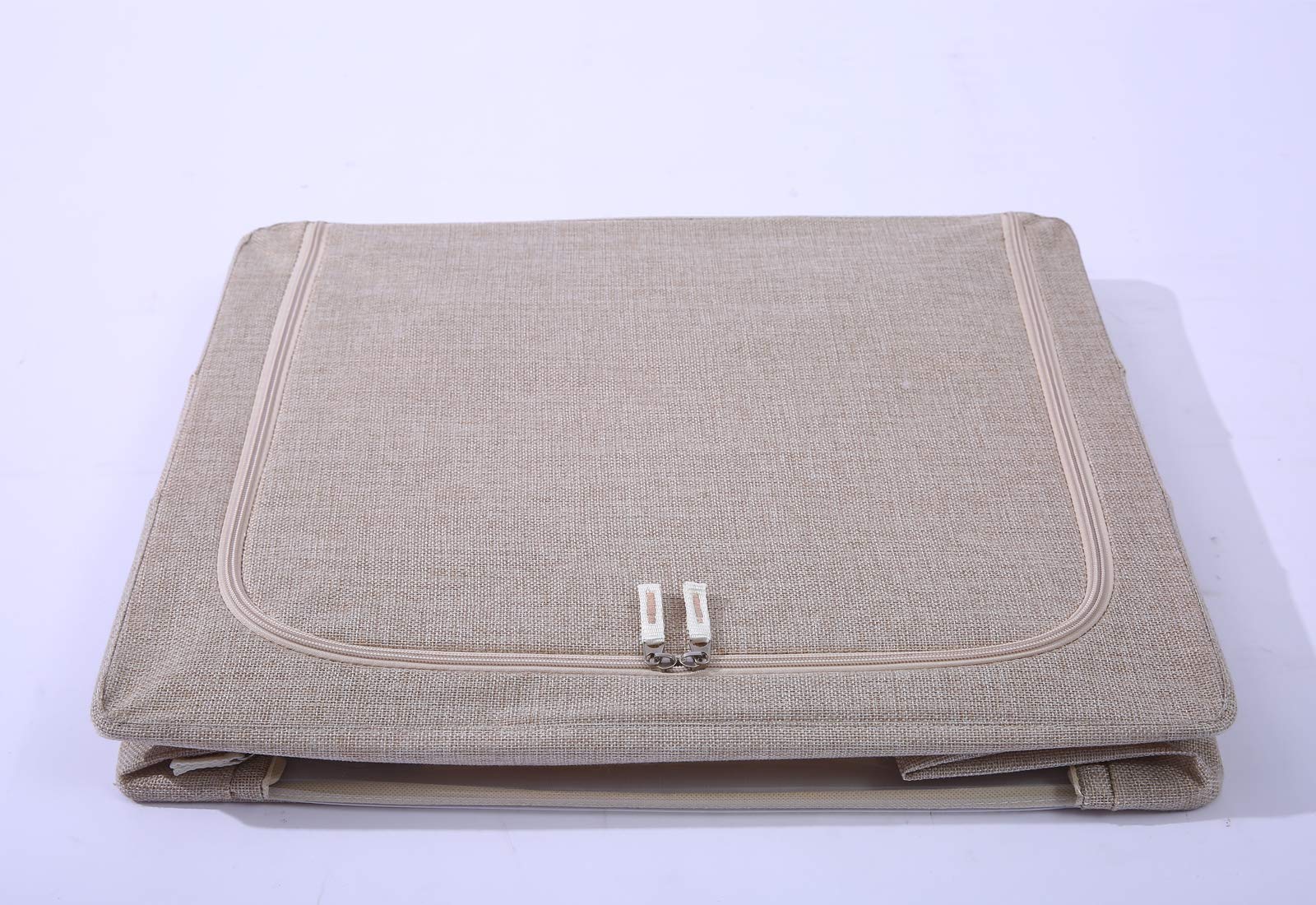 Clothes Storage Bins Box - Linen Fabric Foldable Stackable Container Organizer Set with Clear Window & Carry Handles & Metal Frame - 2Pack Large Capacity for Bedding, Blankets, Toys, Books