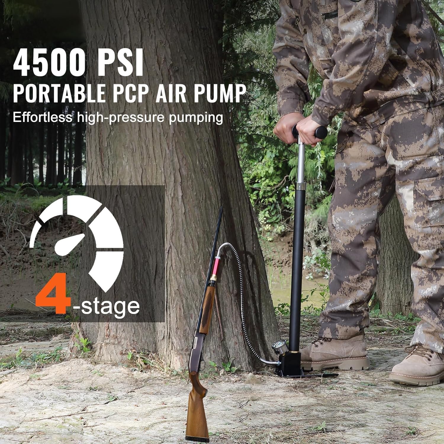 Pompa Manuale PCP - 4 stadi, 30 MPa 4500 PSI Alta Pressione; con Filtro Olio-umidità e manometro; Acciaio Inossidabile per Aria, bombole subacquee, riempimento Paintball, Pneumatici e Altro