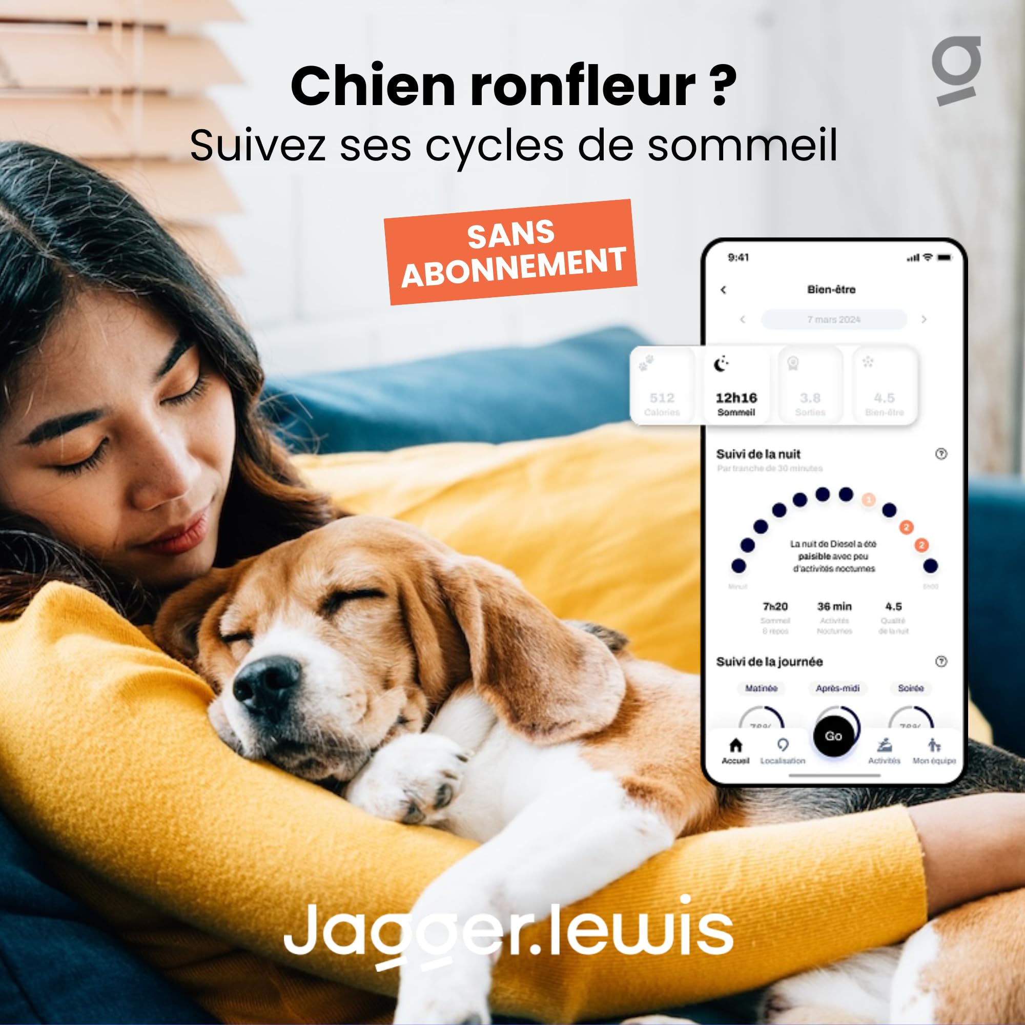 Jagger Lewis GPS pour Chien sans Abonnement | Localisation GPS en Direct | Alertes Anti-Fugue | Suivi Activité et Bien-Être | Application iOS et Android (Charbon, avec Smartdock)