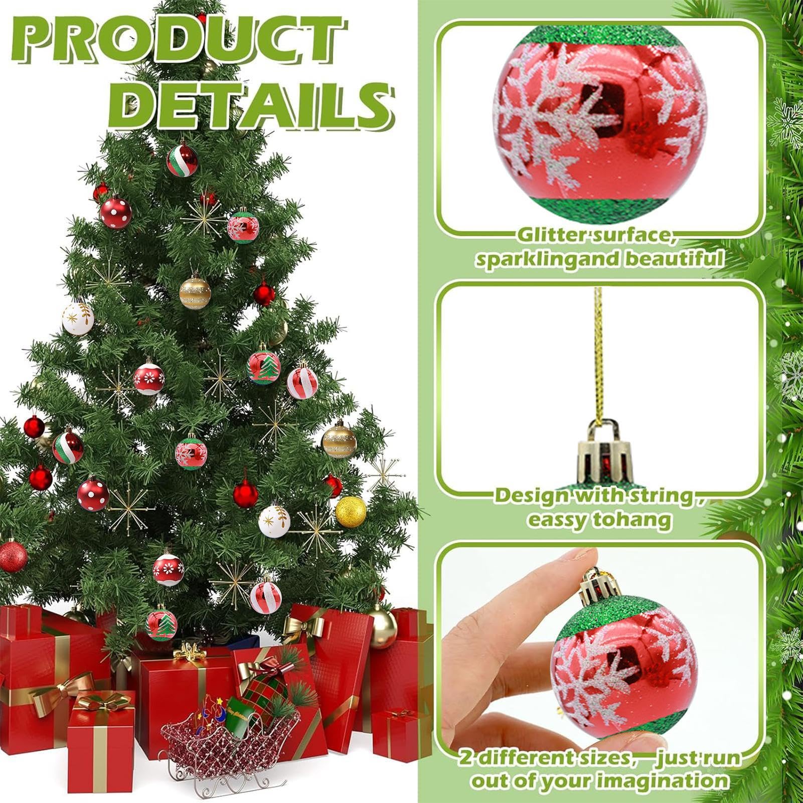 Bolas de Navidad, 48 bolas decorativas de Navidad pintadas