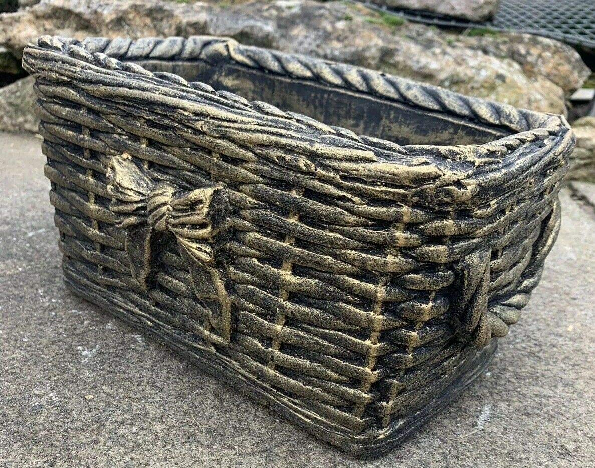 J And L Stone Ornaments Gold Stone Garden Wicker Basket Planter Plant Pot Ornament