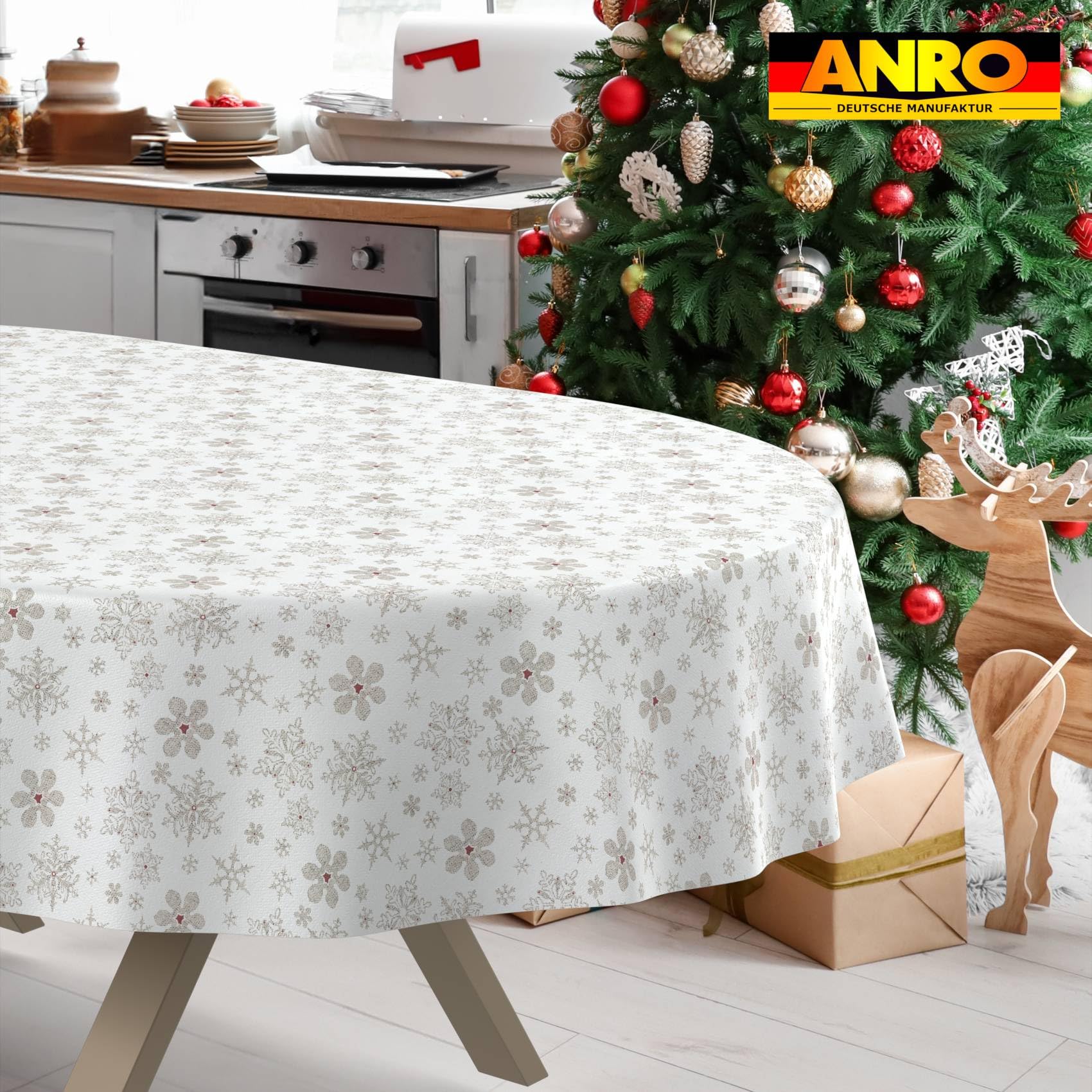 Yrendenge Nappe De Noël Rouge Et Or - Nappe Brillante - Flocon De Neige - Rennes - Étoiles