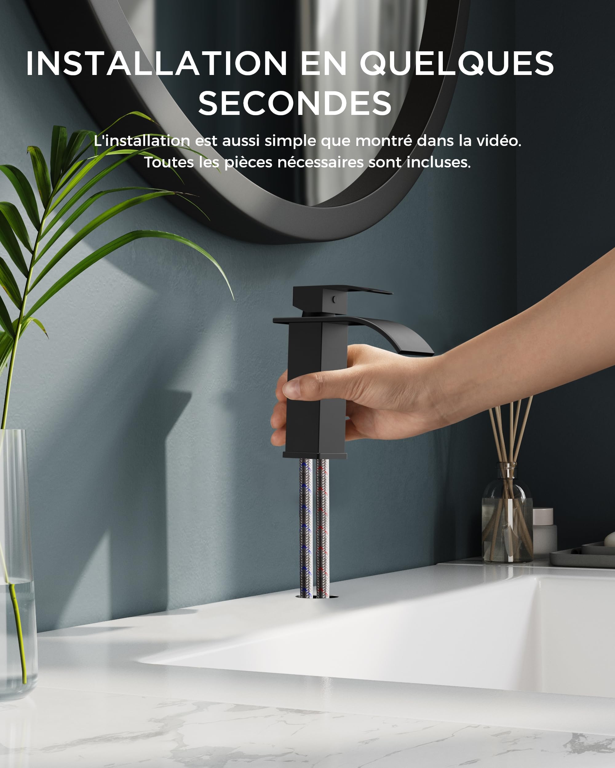 FORIOUS Robinet Salle de Bain Noir Mitigeur Lavabo Cascade 110 MM Économiseur Eau Énergie