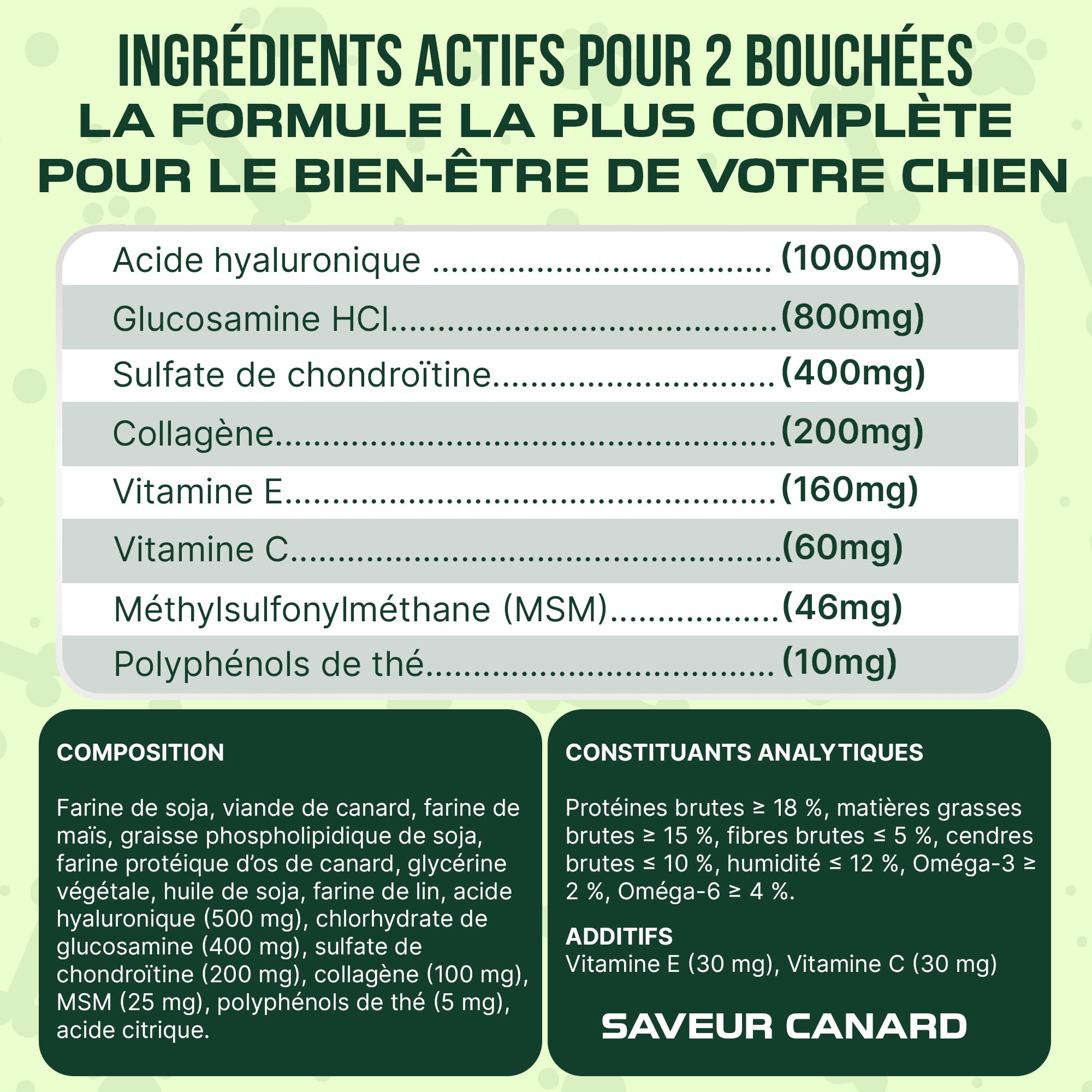 Arthrose Chien, 150 Bouchées 100% Naturelles Articulations, Glucosamine, Chondroïtine, MSM, Collagène, Acide Hyaluronique, Anti-Douleur & Anti-Inflammatoire, Formule Vétérinaire Haute Efficacité