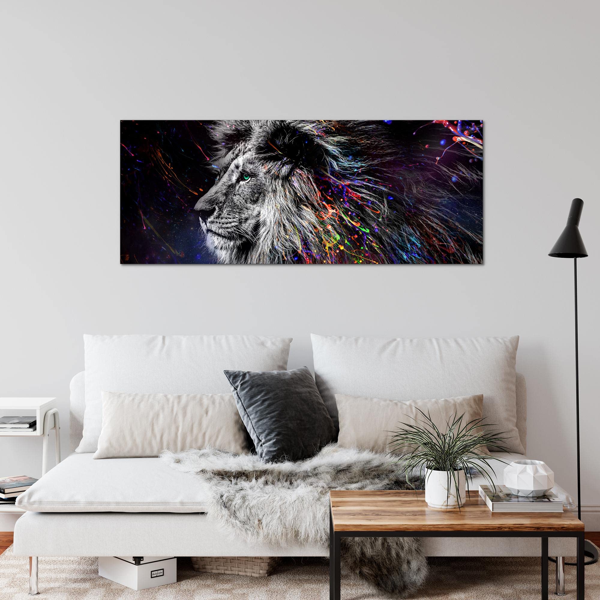 Runa Art Murali XXL Leone 200 x 80 cm Colorato Nero 5 Pezzi