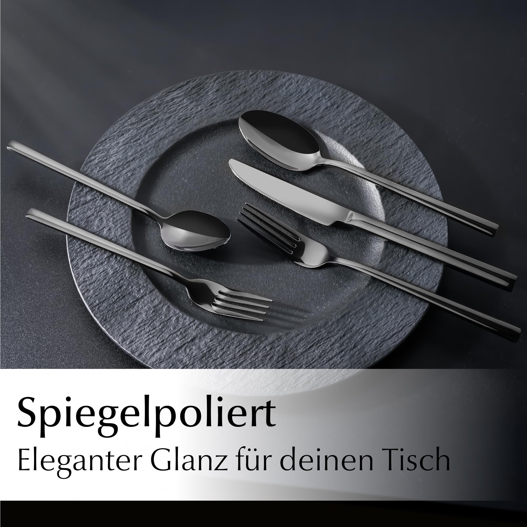 MIAMIO - Besteckset/Edelstahl Besteck Set 36er, Edelstahl 18/10 (Schwarz) | Besteck Set 18/10 Edelstahl, Besteckset mit (Steak-)Messern, Gabeln & Löffeln (36-Teilig) für 6 Personen - spülmaschinenfest