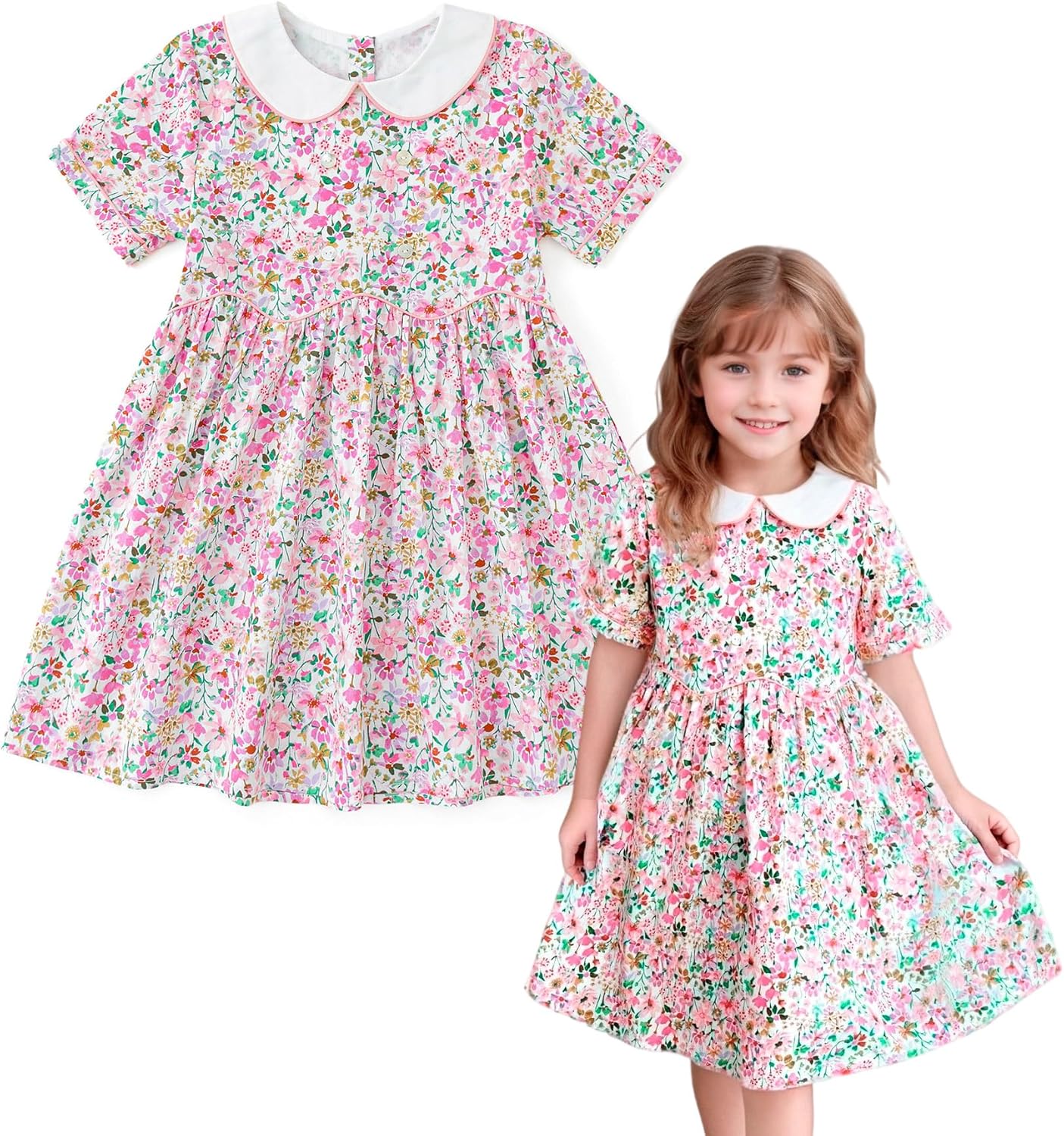 Curipeer Toddler Girl Dress Summer Floral Dresses for Girls Short Sleeve Playwear Sundress