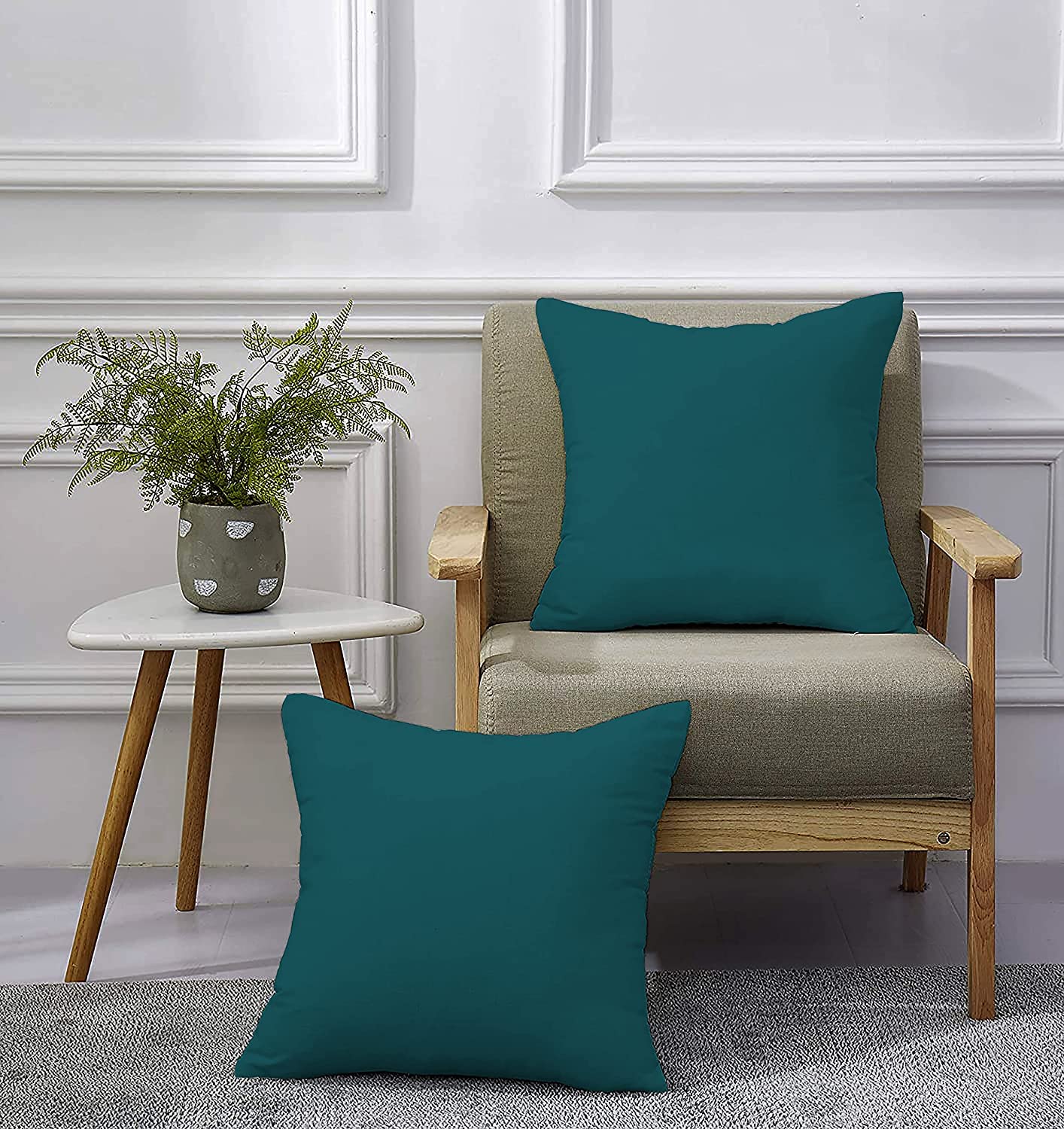 RAJVEER TEXTILERAJVEER TEXTILE Plain Cushion Cover 4 Pieces Luxury Cotton 600 Thread Count, Super Soft Decorative Teal Color (20 X 20 Inches)