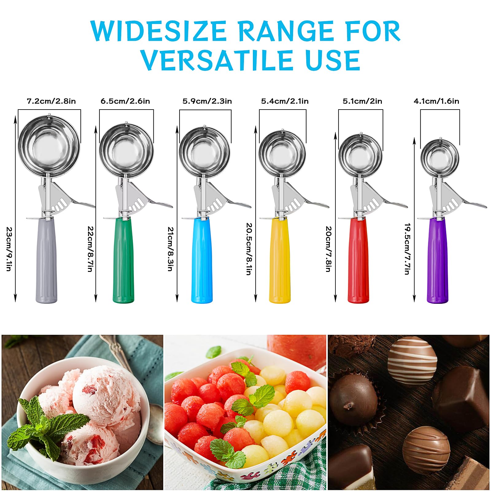 6 palette per gelato con rilascio a grilletto, set di palette per frutta di