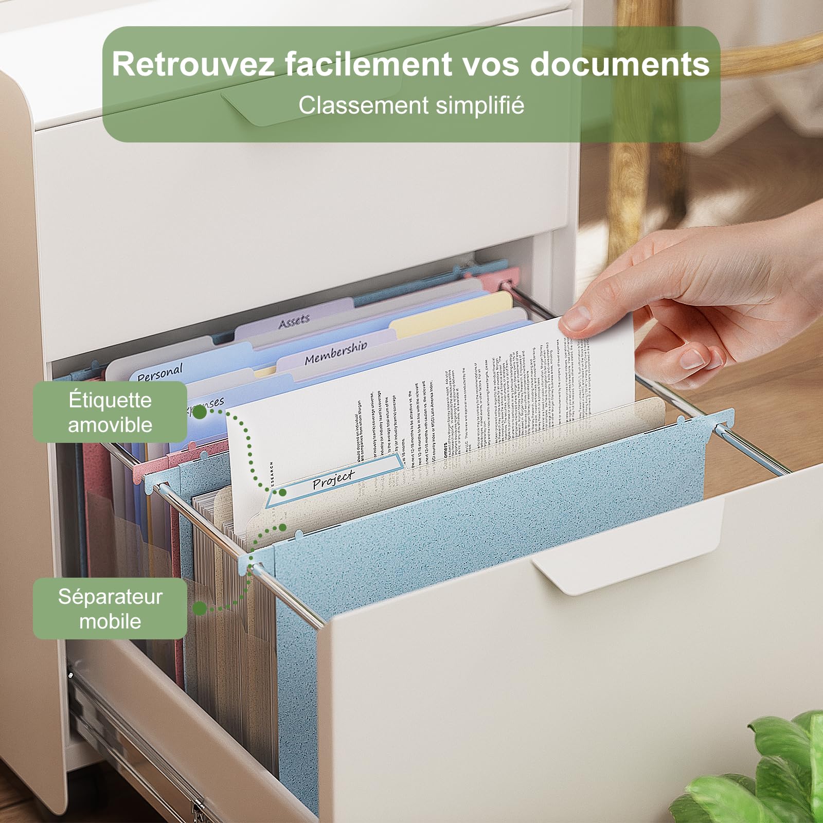 EcoStach Dossiers Suspendus A4, en paille de blé, organiseur de dossiers suspendus avec onglets et inserts pour bureau, maison et école (lot de 3, Violet, Bleu, Rose)