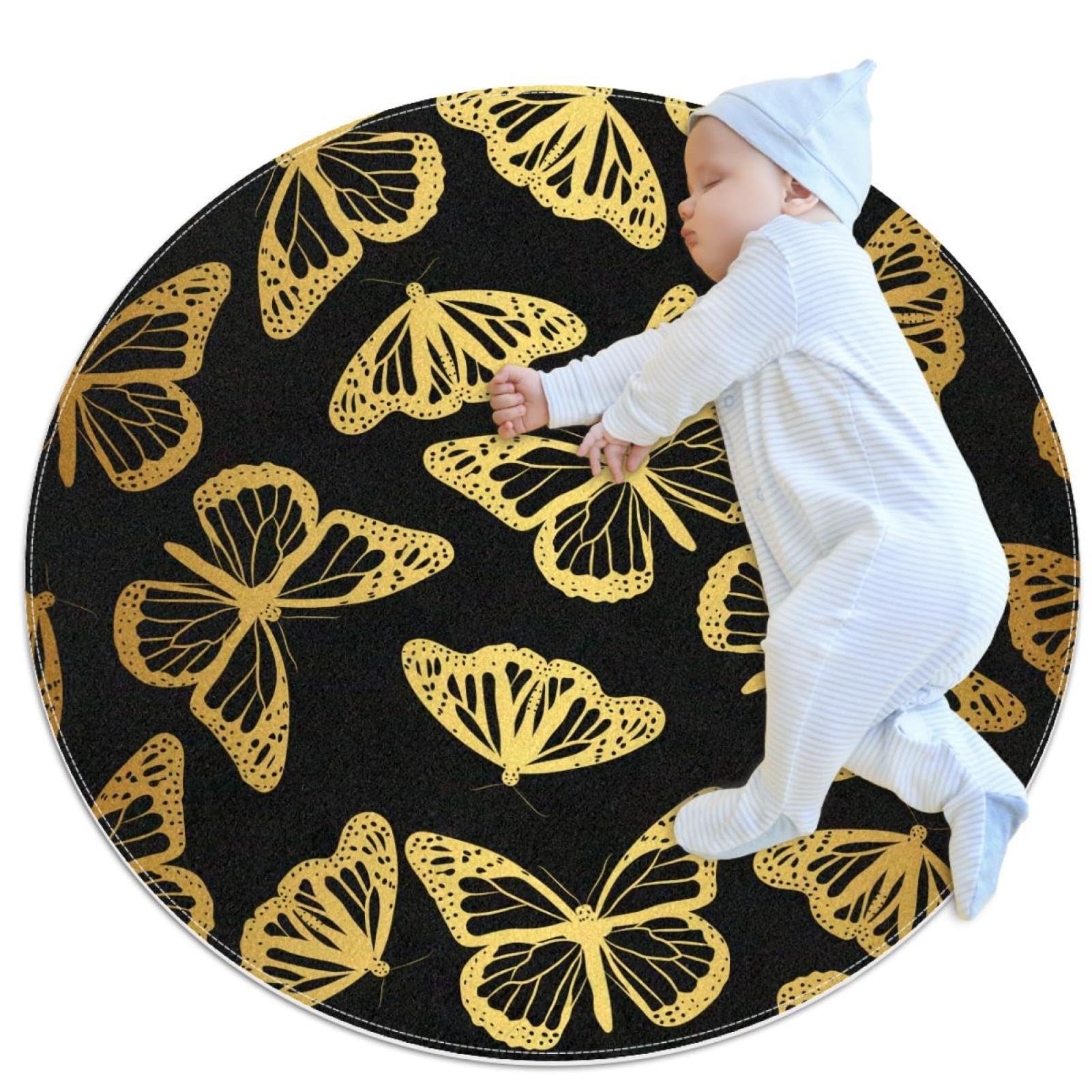 Tapis antidérapant papillon doré rond 1m sécurisé