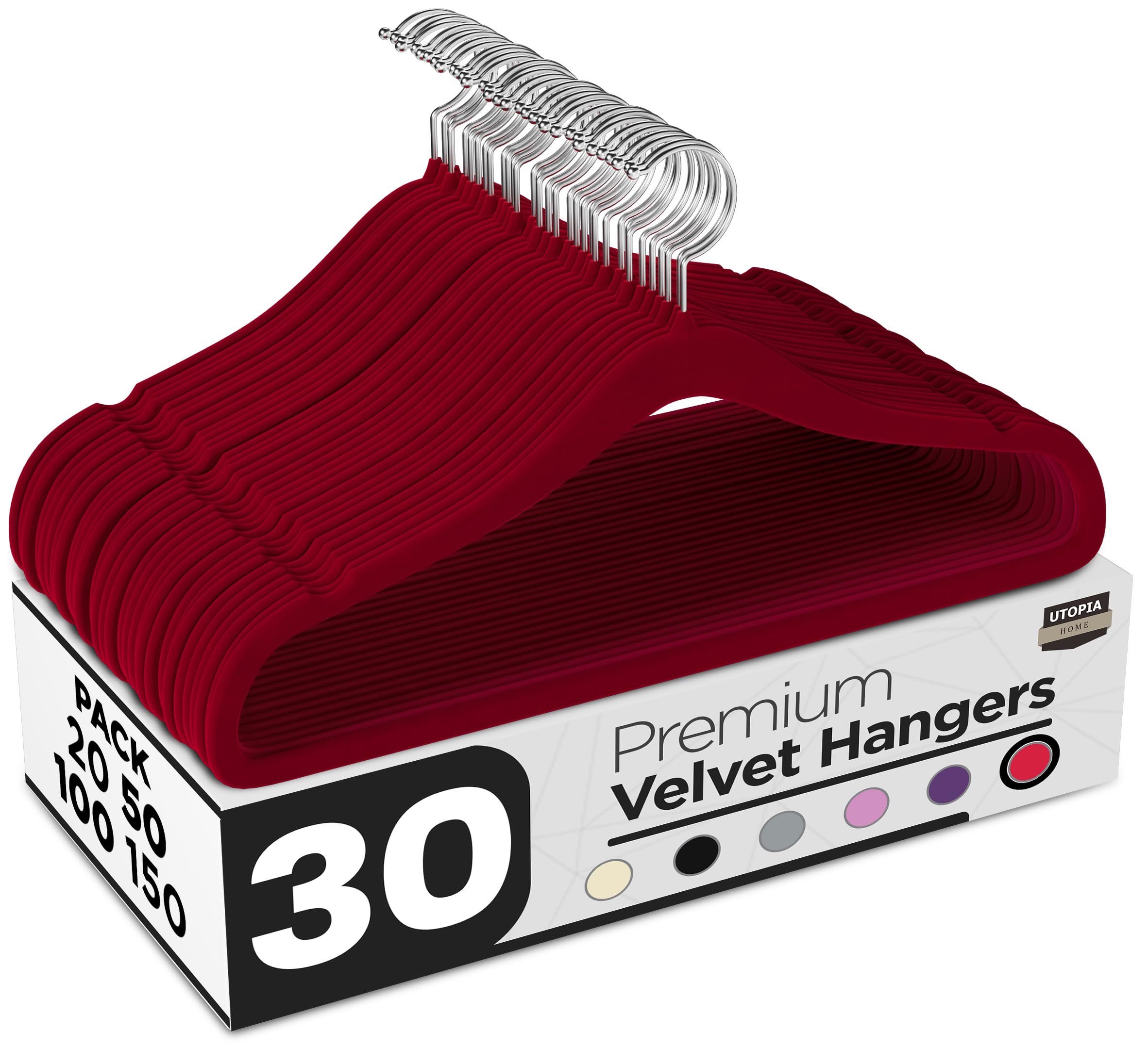 Utopia Home Premium Velvet Hangers 30 Pack - Non-Slip & Durable Clothes Hangers - Burgundy Hangers with 360 Degree Rotatable Hook - Heavy Duty Coat Hangers