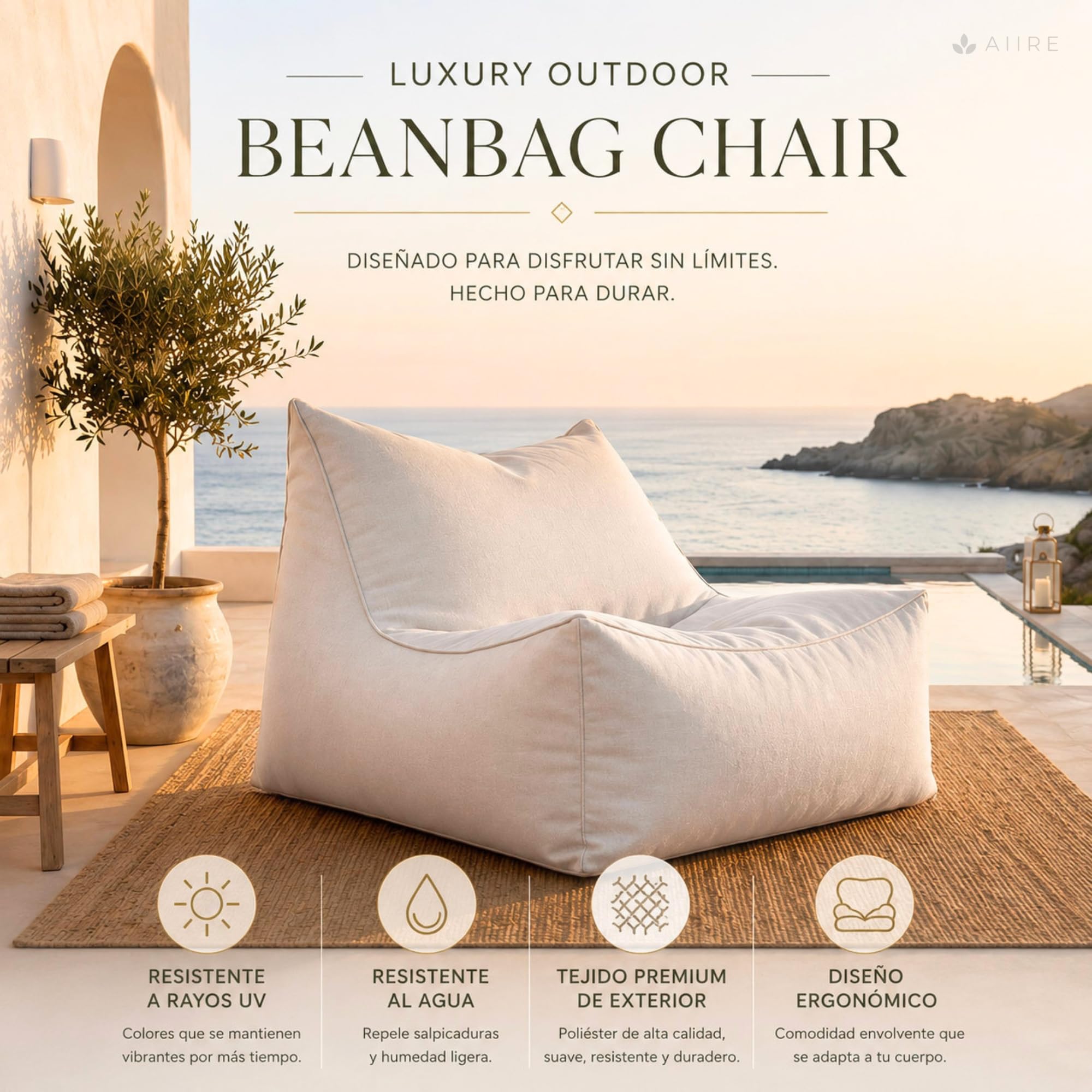 Aiire Poltrona Pouf da Esterno di Lusso - Puffo per Sedersi Moderni per Giardino e Piscina - Bean Bag XXL Design con Imbottitura - Cuscino da Lettura Gigante, Puff a Sacco