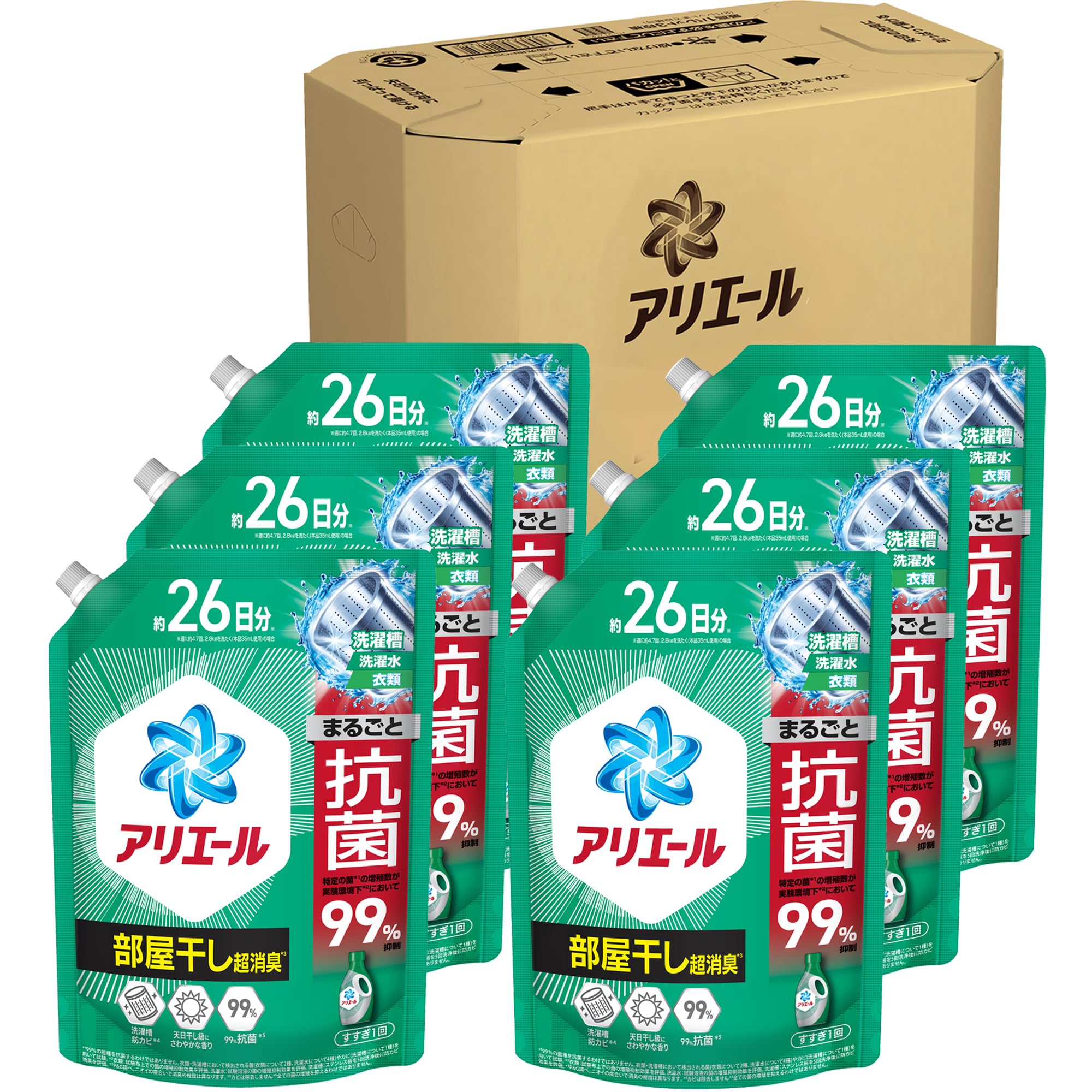 アリエール超抗菌プレミアム部屋干しプラス2.86キロ✖️5袋 アリエール P＆G 洗たく 液体洗剤 アリエールジェル 部屋干し