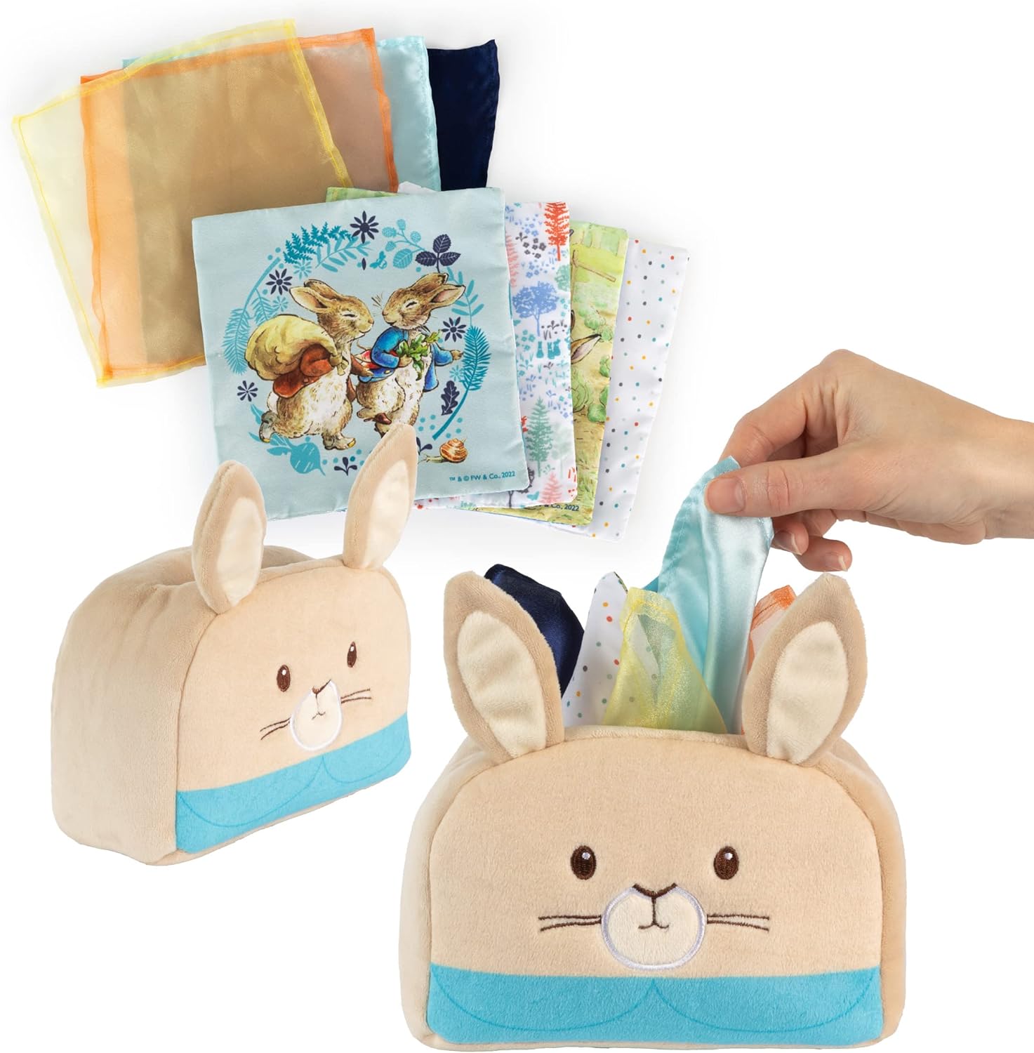 Kids Preferred Peter Rabbit Tissue Box Sensor Toy 8 Double Sided Tissues For Infants, Babies, and Kids Based on the Beatrix Potter Books