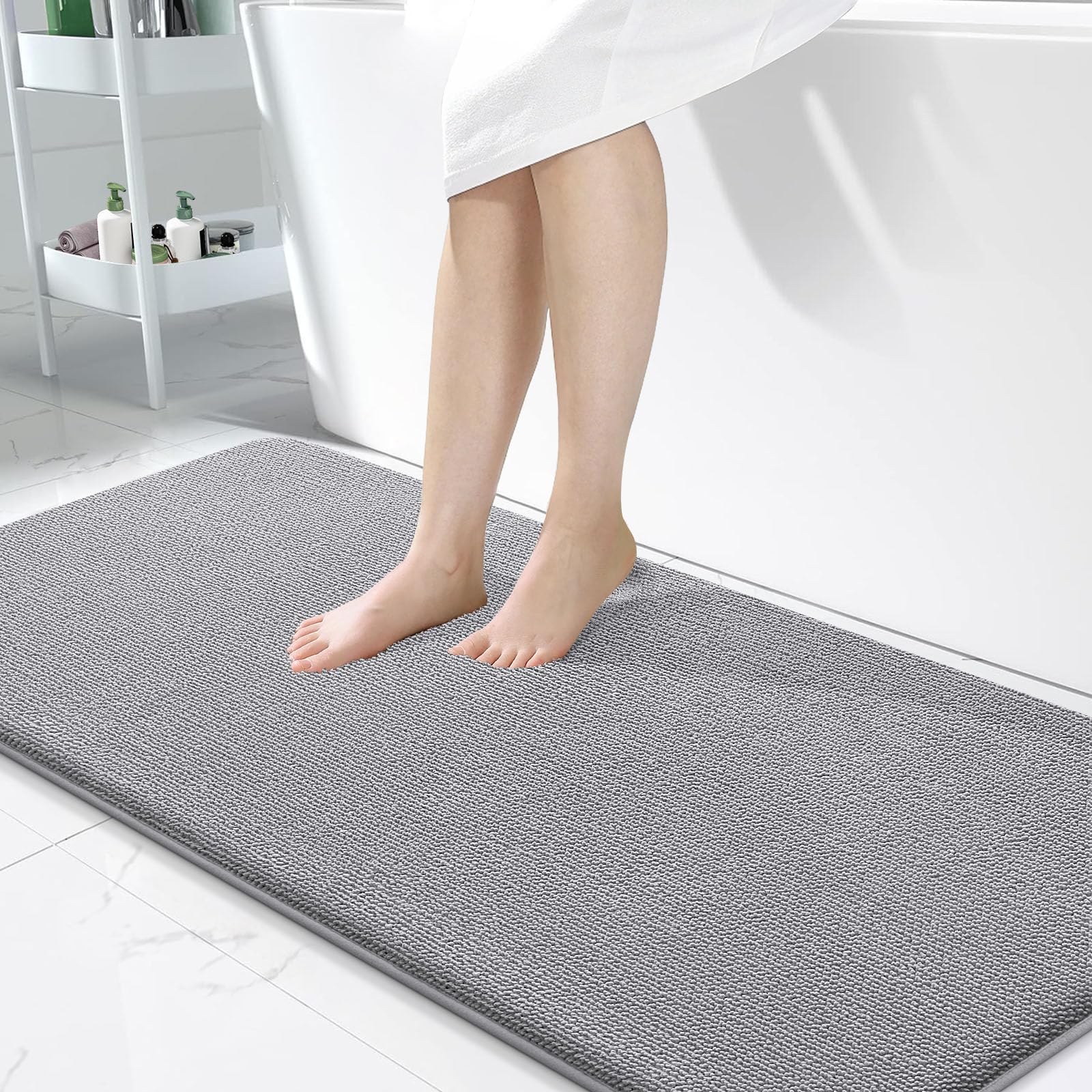 Homaxy Tappeto da bagno in memory foam, morbido, antiscivolo, lavabile, spesso, assorbente, per il bagno, 60 x 120 cm, grigio