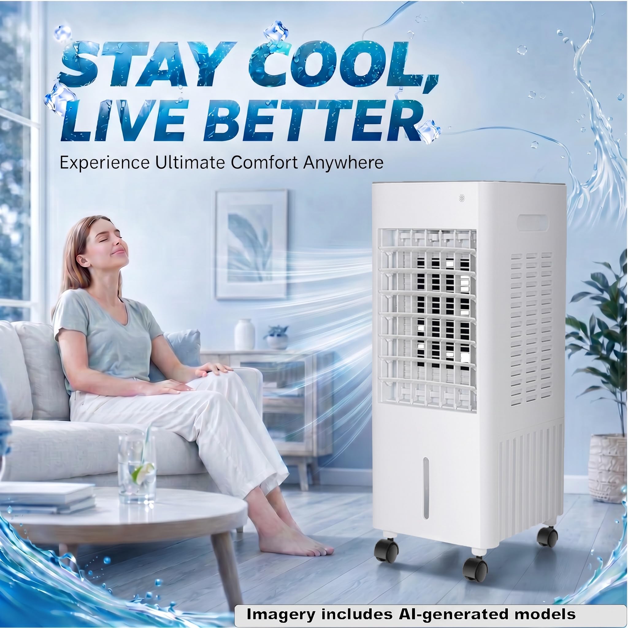 4 in 1 Tragbare Klimaanlage Verdunstungskühler/verdunstungskühler mit 12L Wassertank, 3 Geschwindigkeits-Fernbedienung, 90°-120° Oszillation, 7.5H Timer für Innenraum, Schlafzimmer (White 12L)