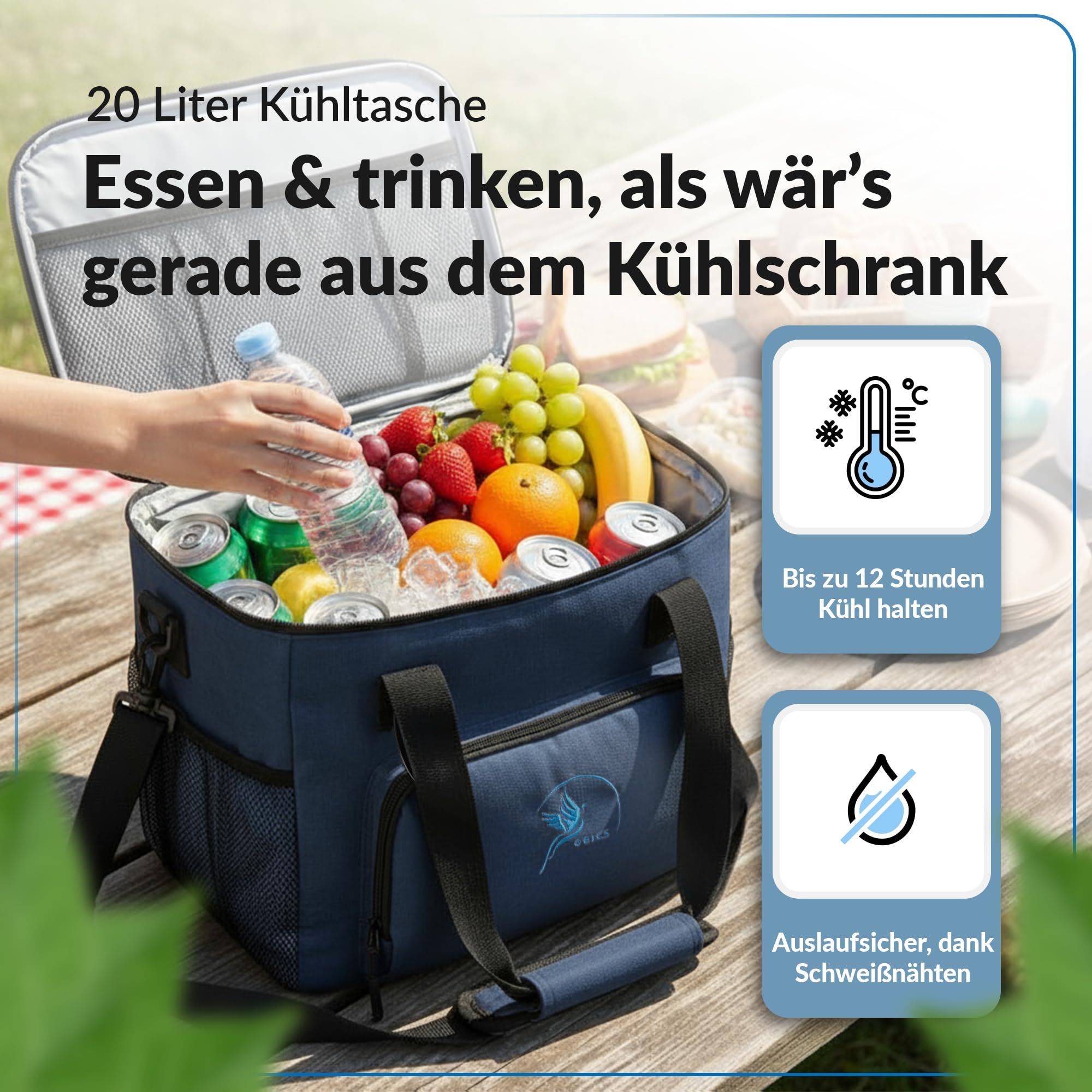 Obics® Kühltasche 20L & 30L (faltbar) 10-12 Stunden kühlen - isolierte Einkaufstasche & Lunchtasche mit Flaschenöffner & Auslaufsicherem PEVA-Material für Arbeit, Büro, Picknick, Einkaufen & Baustelle