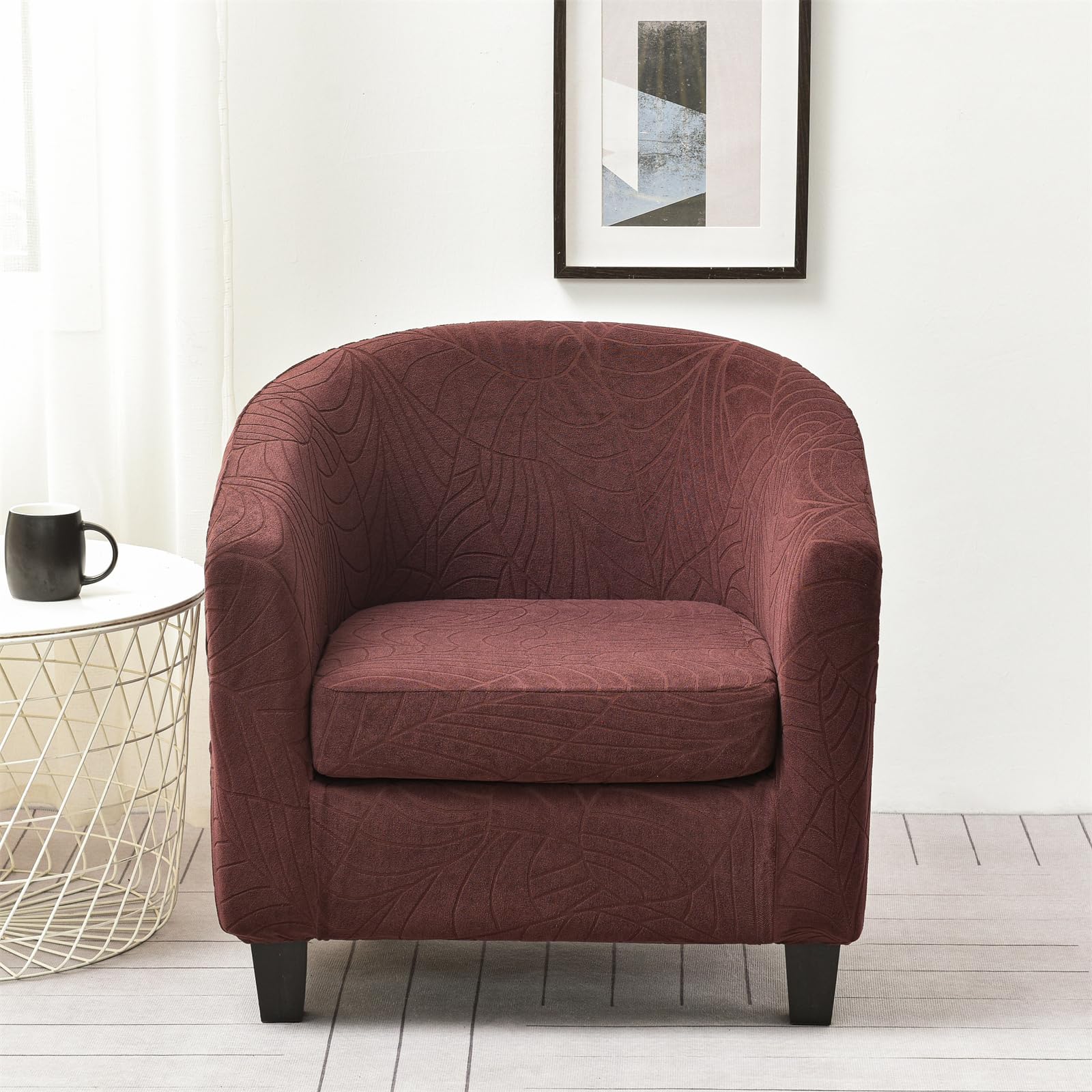 WJHDWYD 2 Pieces Waterproof Armchair Cover with Separate Cushion, Universal Stretch 1 Seater Armchair Cover, Chesterfield Cocktail Club Armchair with Armrests(Marrone)
