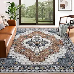 Tapetes tapete persa turco para casa, sala de estar, quarto, mesa de cabeceira, lavável na máquina, tapete de vários tamanhos, padrão clássico azul e vermelho, 60 x 90 cm