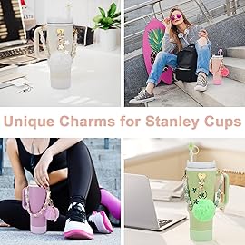 Stanley Cup Accessories Set Including Water Bottle Handle Strap, Siliocne Stanley Cup Boot, Siliocne Straw Cover, Stanley Charms for Stanley Cup 40oz & 30oz Tumbler (Pink)