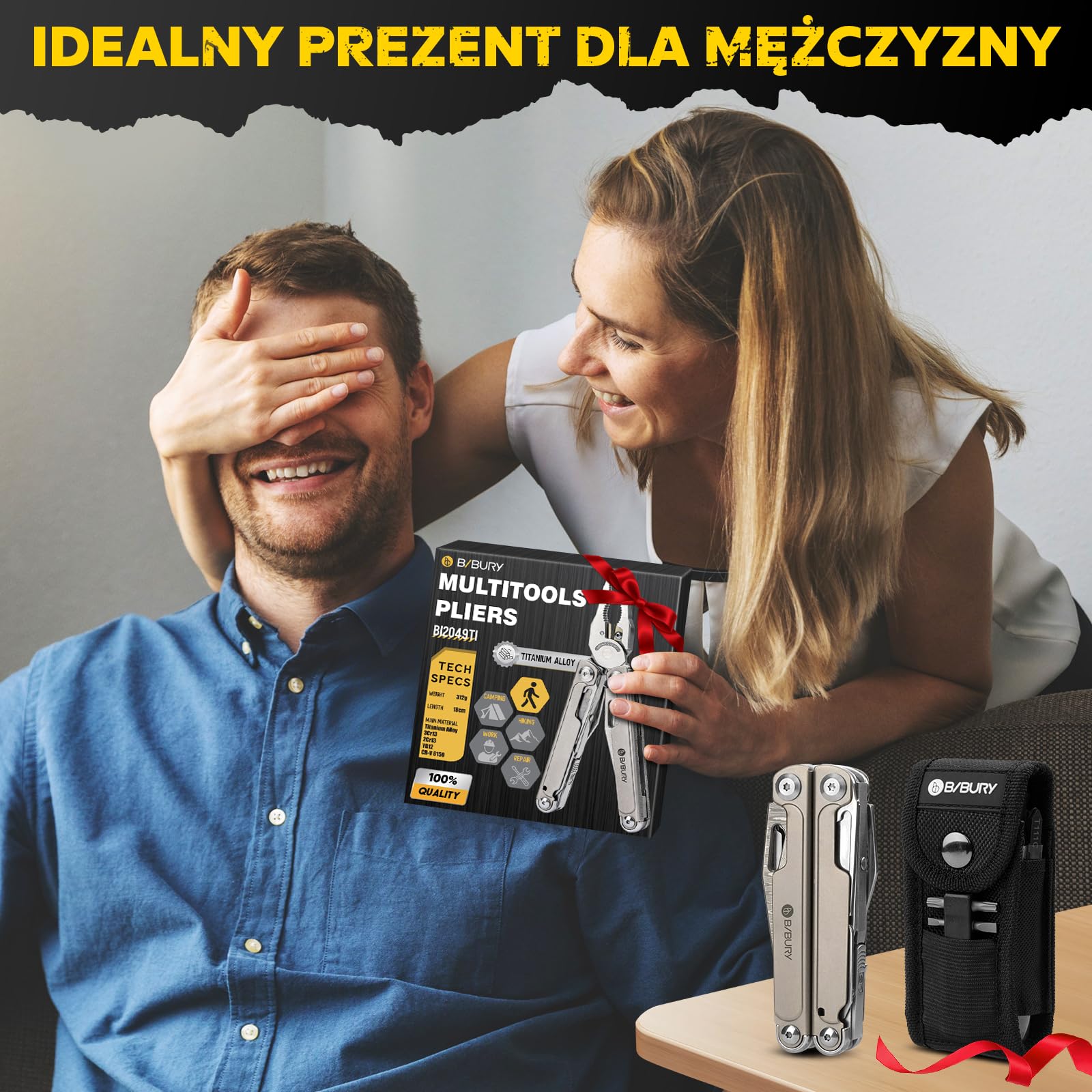 BIBURY Multitool Tytan & Stal Damasceńska,Multitool z Kombinerkami