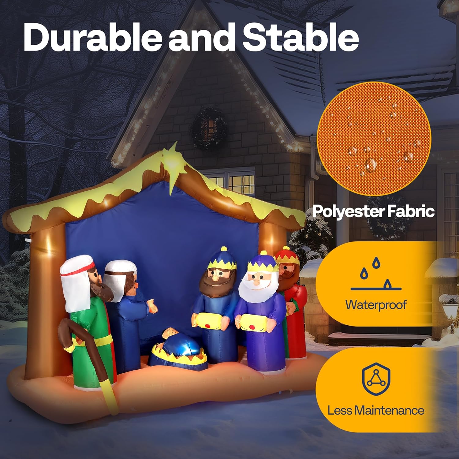 VIVOHOME 8FT Christmas Inflatable Outdoor Decoration, Nativity Scene Set, Navidad Blow Up Yard Decor with Built-in LED Light for Lawn, Garden, Party