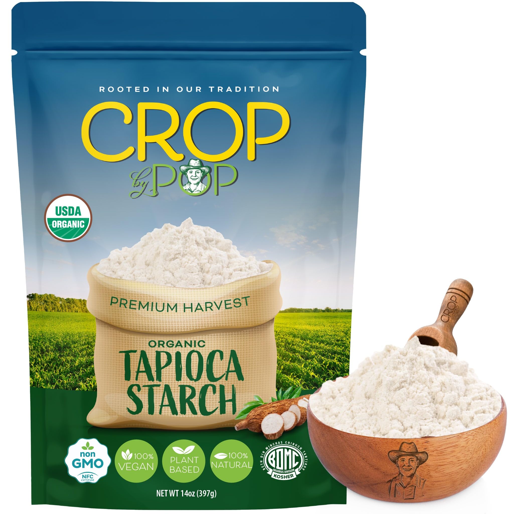CROP BY POP - Organic Tapioca Starch Flour (14 Oz) Packed Fresh in Resealable Bag - USDA Organic, Non GMO - Food AssortmentsUSDA Organic