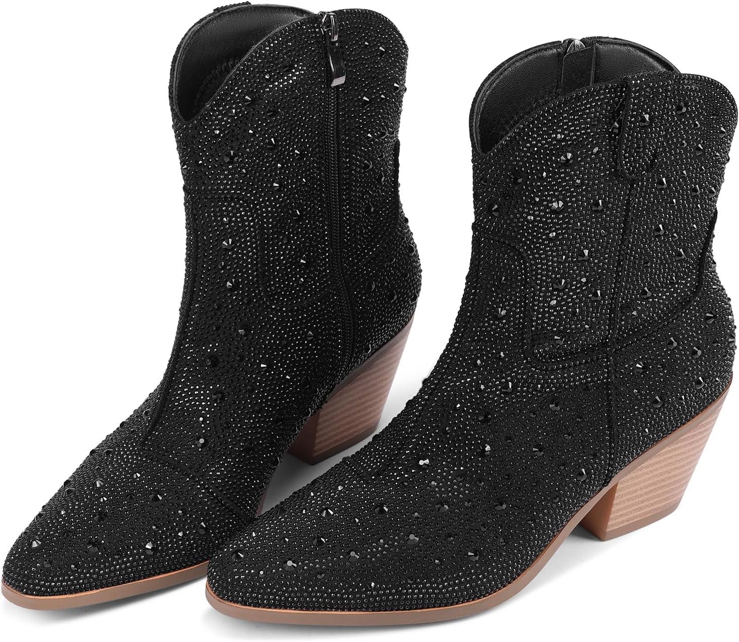 Cowgirl Ankle Boots Cowboy Boots for Women Western Booties Rhinestone Chunky Heel Fashion Comfortable Side Zipper - Image 4