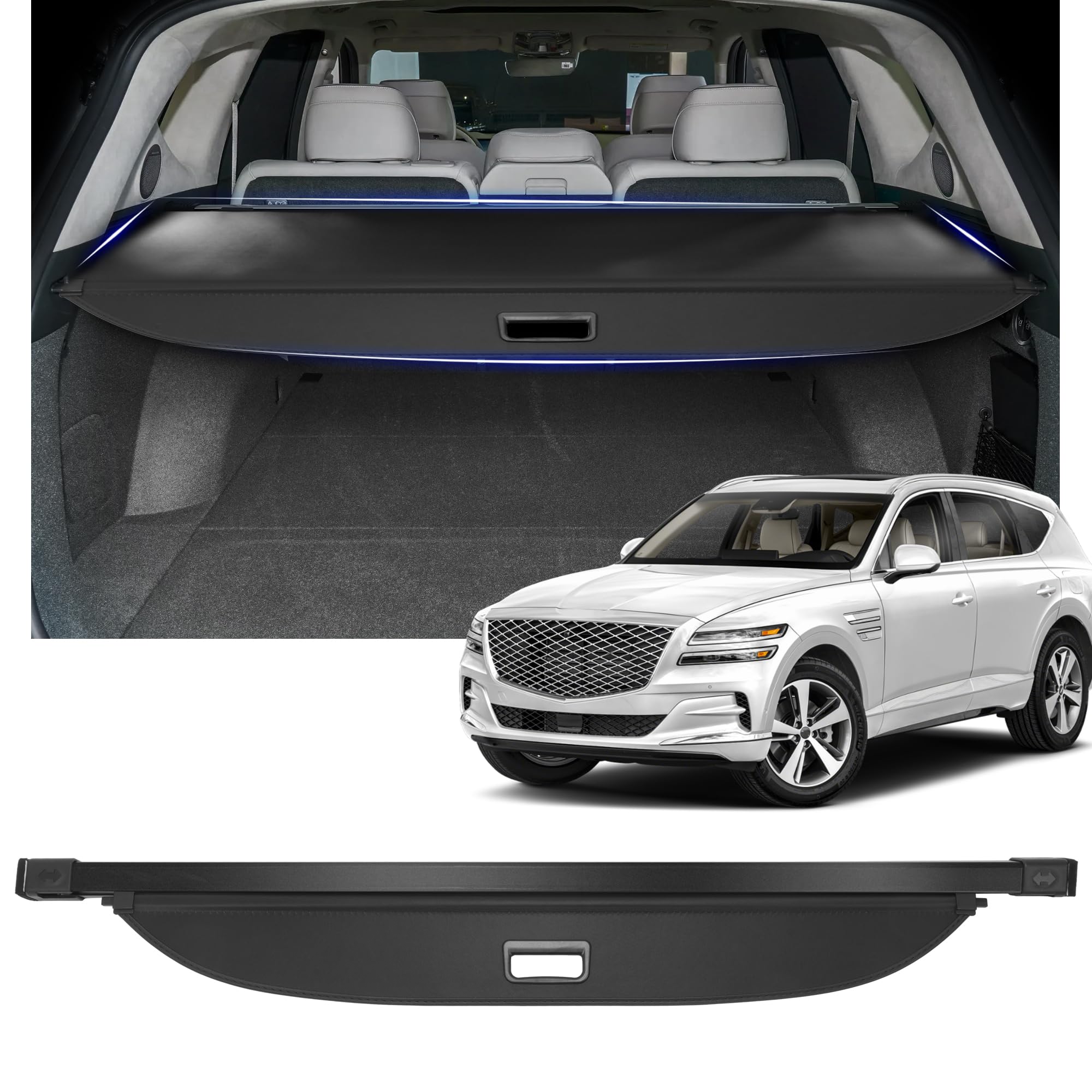 Cargo Cover Fit for Genesis GV80 2021 2022 2023 2024 2025 Accessories,Retractable Rear Trunk Cover Luggage Security Shield Shade Cover